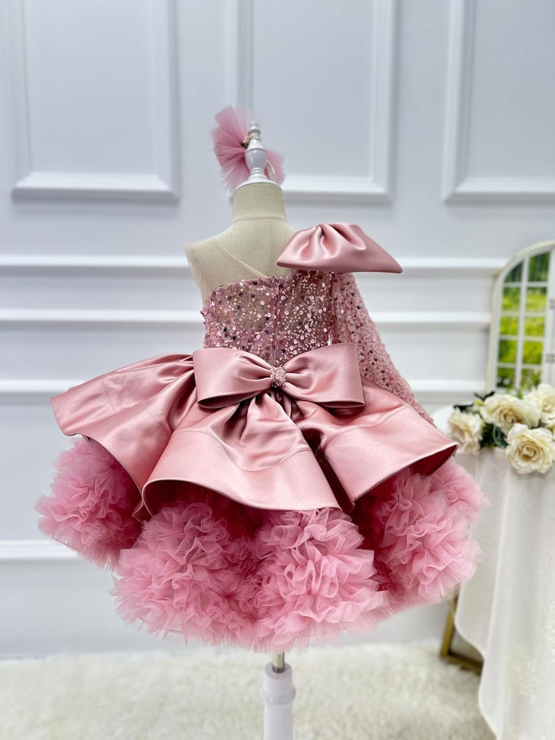 KLFFLGID Pageant Dresses for Toddler Girls Sequis Flower Girl Dress up Toddler Pageant Puffy First Communion Dress 12M-7T - Image 7