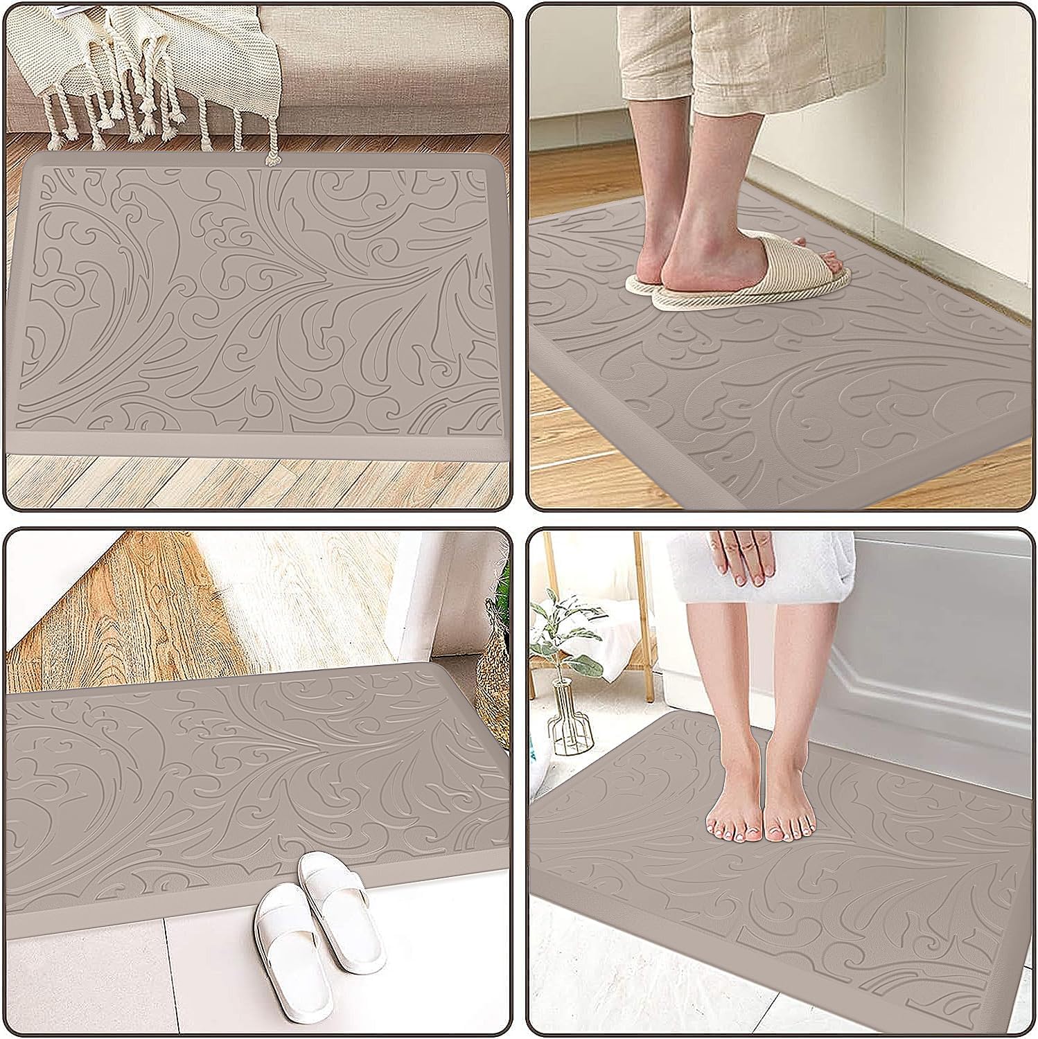 KMAT Kitchen Mat Cushioned Anti-Fatigue Floor Mat Waterproof Non-Slip Standing Mat Ergonomic Comfort Floor Mat Rug for Home,Office,Sink,Laundry,Desk 30"(L) x 20"(W),Khaki