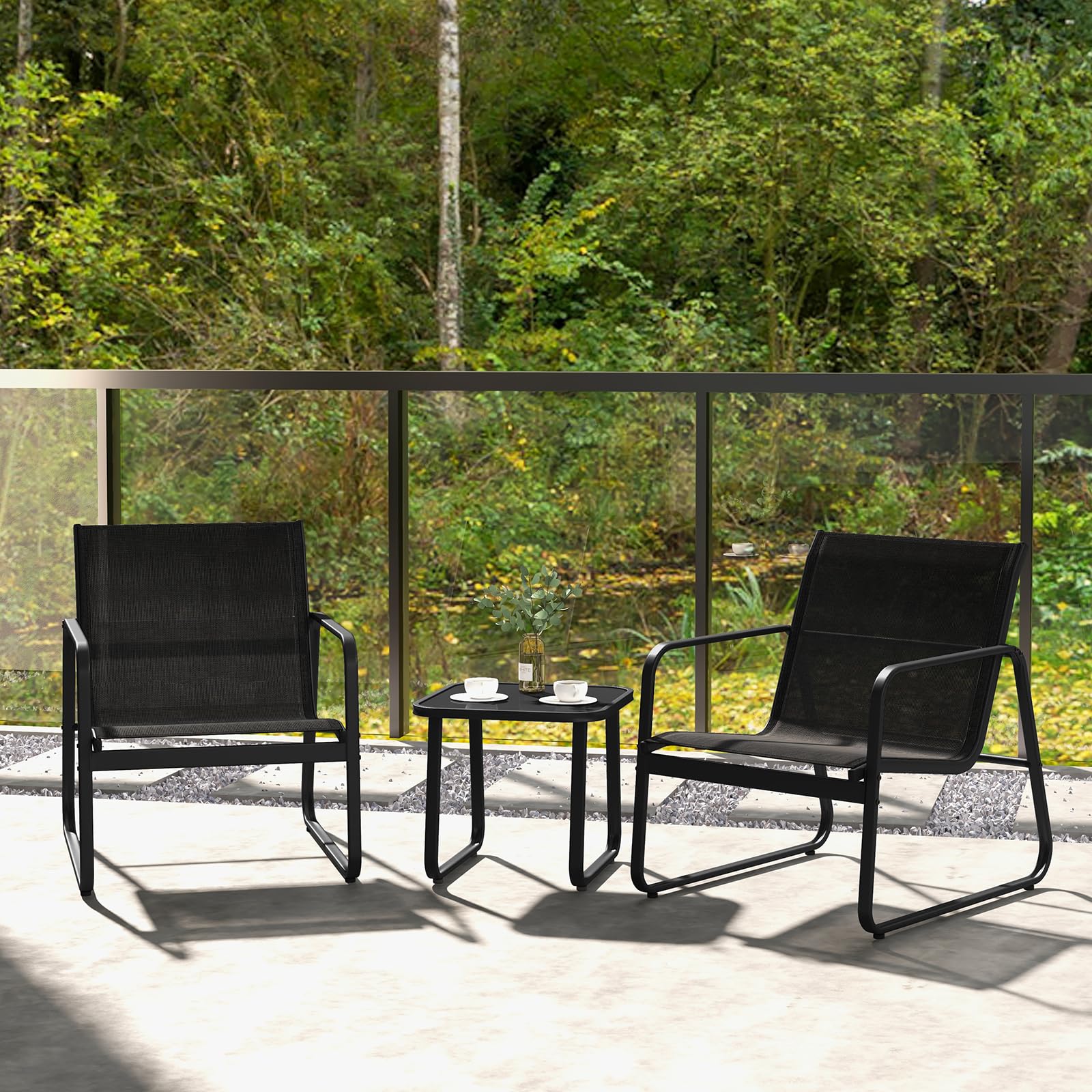 GIANTEX Set da Giardino per Balconi, Mobili da Esterni Compatti per 2 Persone, Salotto da Giardino con 2 Sedie e Tavolino, Set da Giardino in Tessuto Resisteente al Textilene