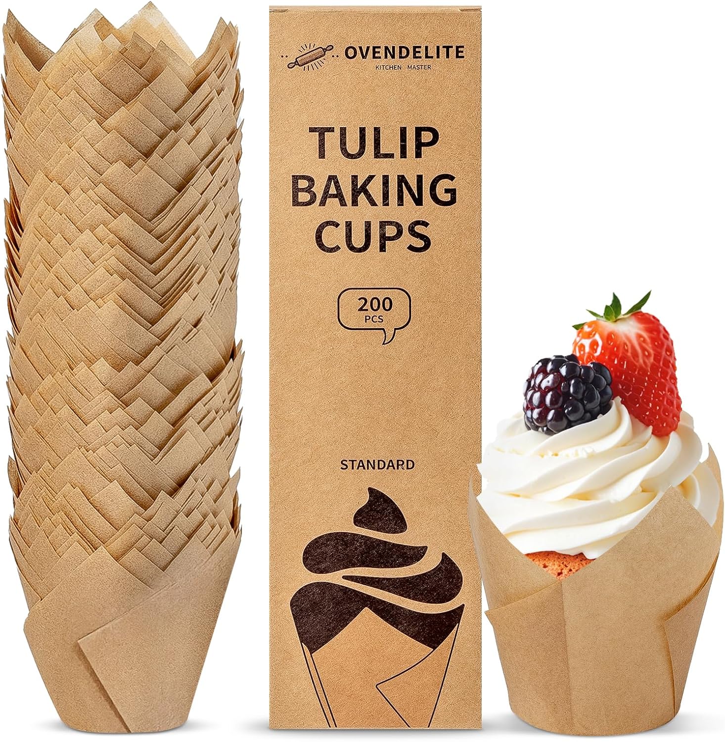 Tulip Cupcake Liners, Natural Parchment Paper, 200 Count, Muffin Wrappers for Baking