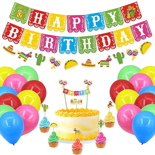 Kit de decoración de fiesta de cumpleaños para fiestas de fiesta de suministros mexicanos Taco Bout a Party Kit Feliz Cumpleaños Papel Picado Banner disponible en Yaxa Guatemala