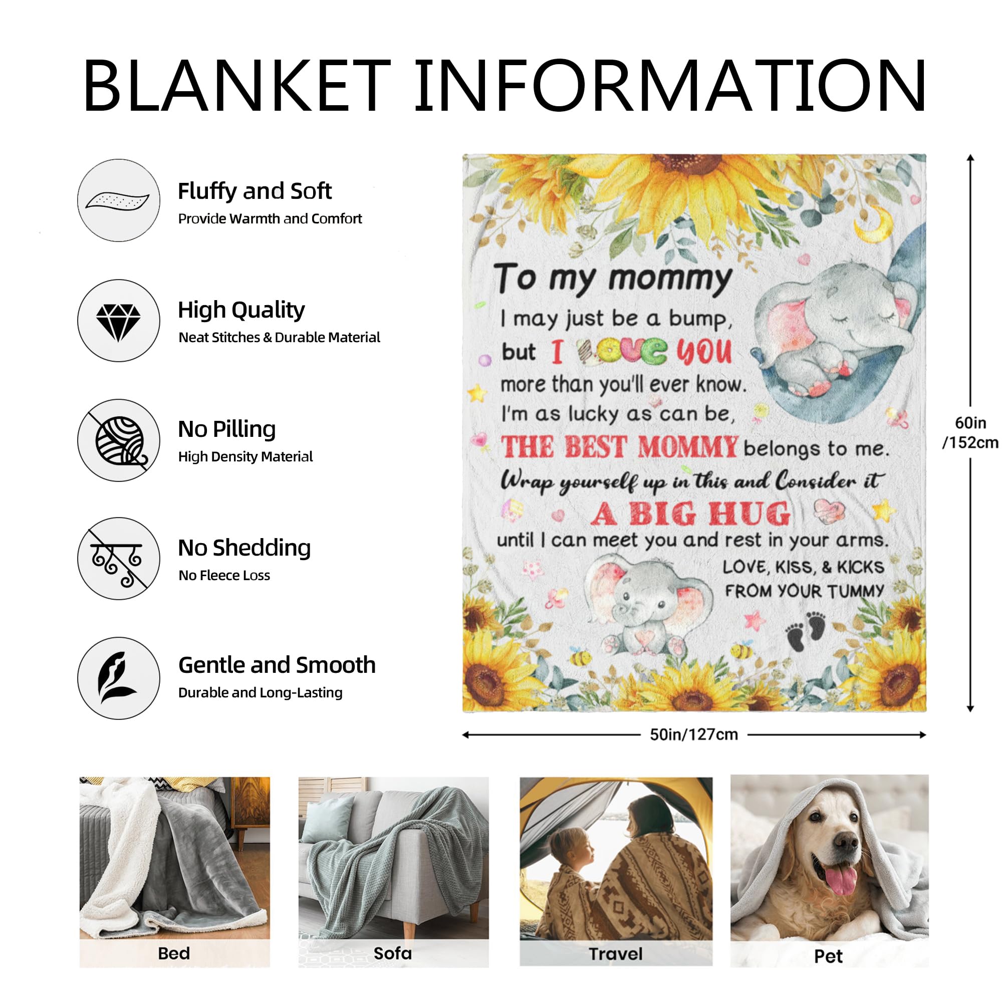 New Mom Gifts, Moms to be Gift, First Time Mom Gifts, Pregnancy Postpartum Gift for Mommy Mother, Soft Flannel Throw Blanket 60"×50"