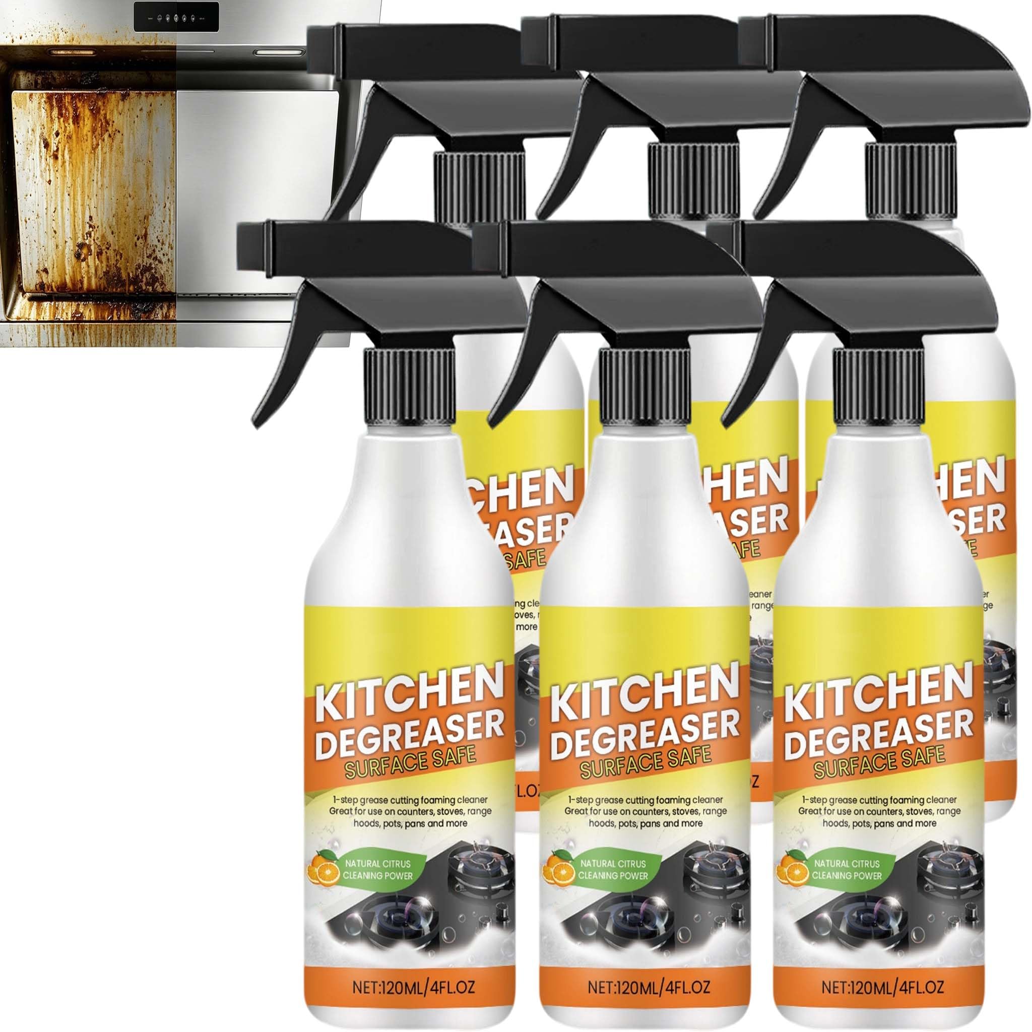 Gas Stove Top Cleaner, limpiador de campana extractora, spray limpiador de aceite de cocina resistente, manchas de aceite de cocina, potente limpiador de utensilios de cocina multiusos (6 unidades)