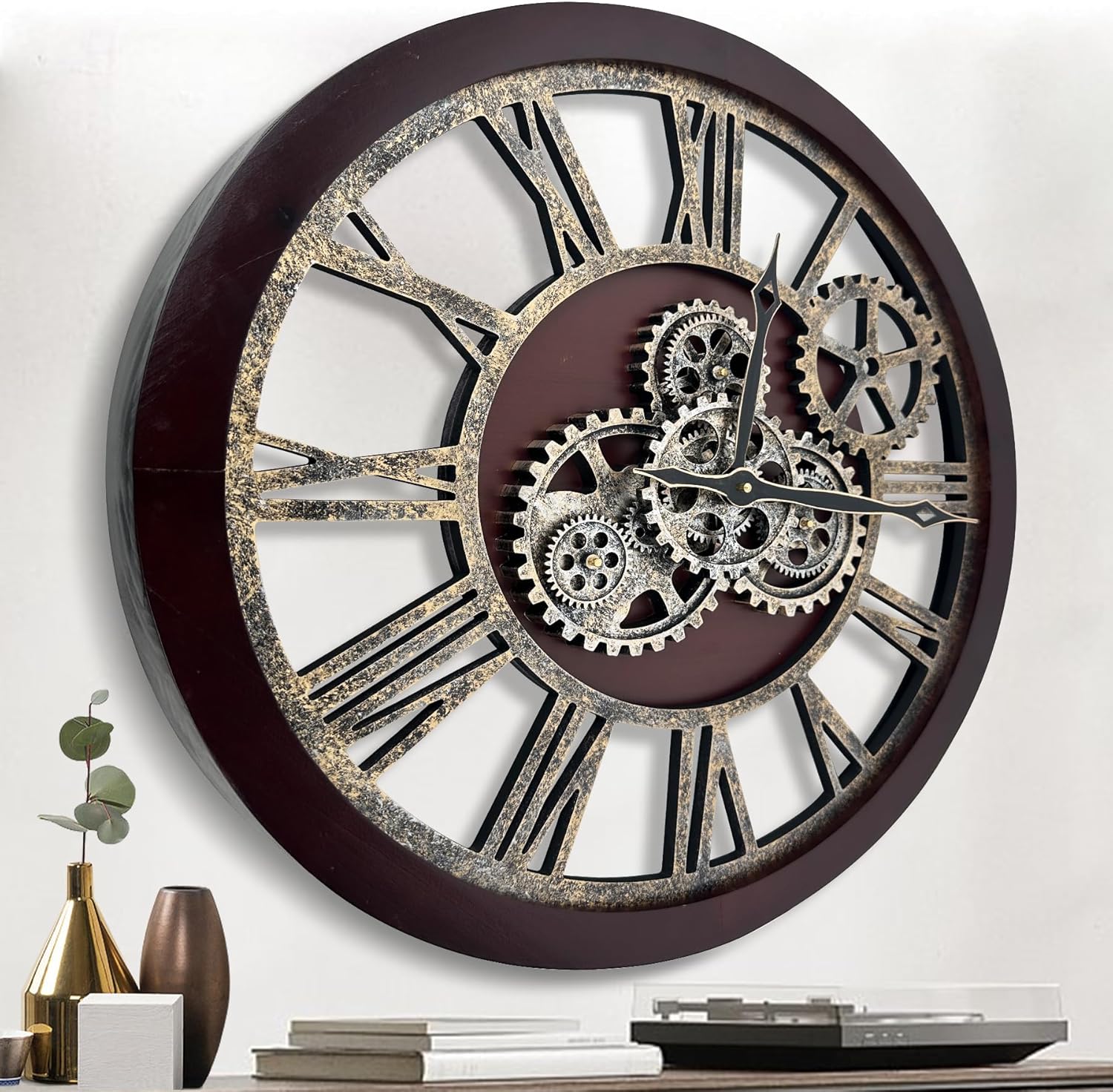 The BStyle Large Wall Clock 24 inch Moving Gear Wall Clock