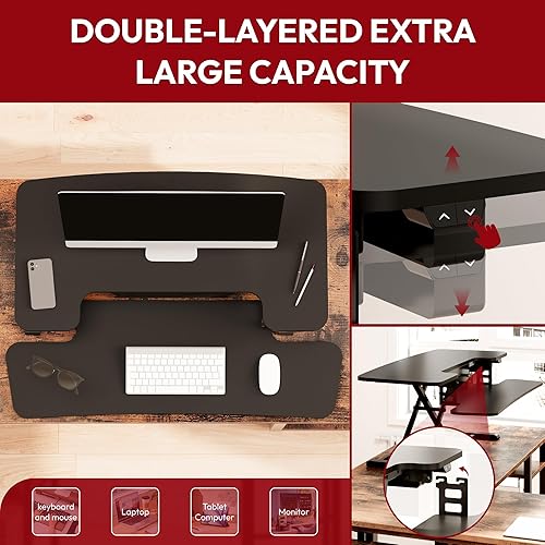 Miniatura 6 de SANODESK Convertidor eléctrico de escritorio de pie de 32 pulgadas, elevador de altura ajustable para oficina, hogar, monitor y estación de trabajo