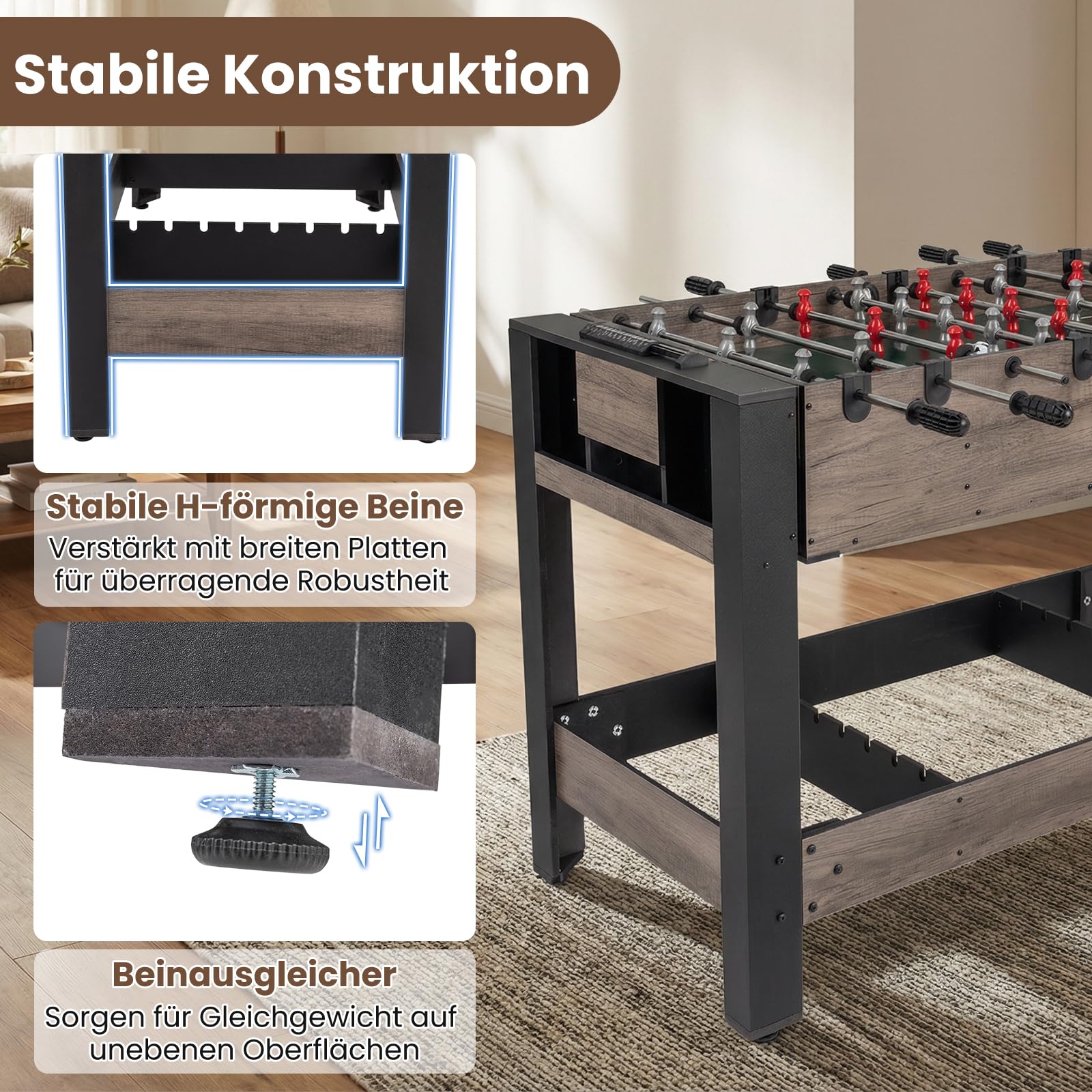 COSTWAY Multi Spieltisch drehbar, 2 in 1/3 in 1 Multifunktionstisch mit Tischkicker & Billardtisch, Tischfußball Komplett Set für Kinder, Erwachsene, Kickertisch für Zuhause, Spielzimmer