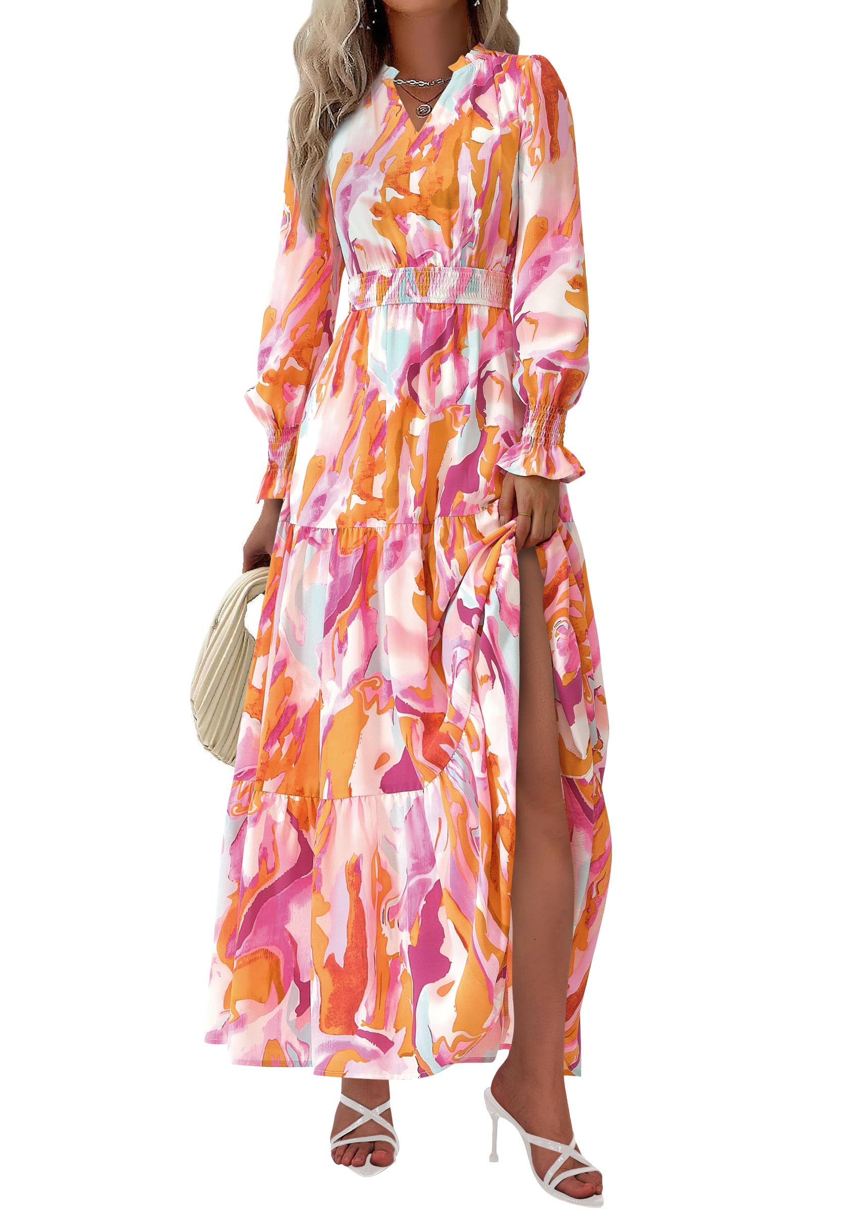 PRETTYGARDEN Women's Floral Maxi Dress 2026 Fall Long Sleeve V Neck A Line Long Flowy Spring Party Boho Dresses