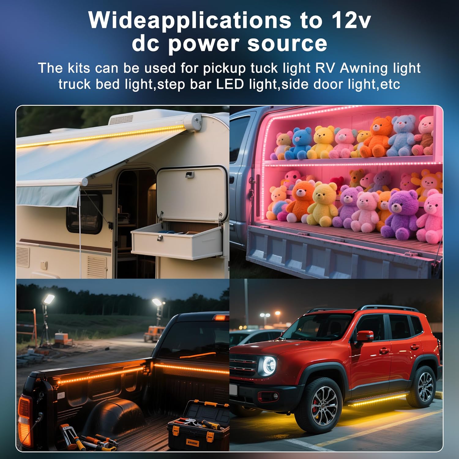 2PCS 60" RGB Truck Bed Light Strip Kit Remote Controlled Color Changing LED Bars with Music Sync, IP67 Waterproof for Pickup Trucks, SUVs, RVs/Boats