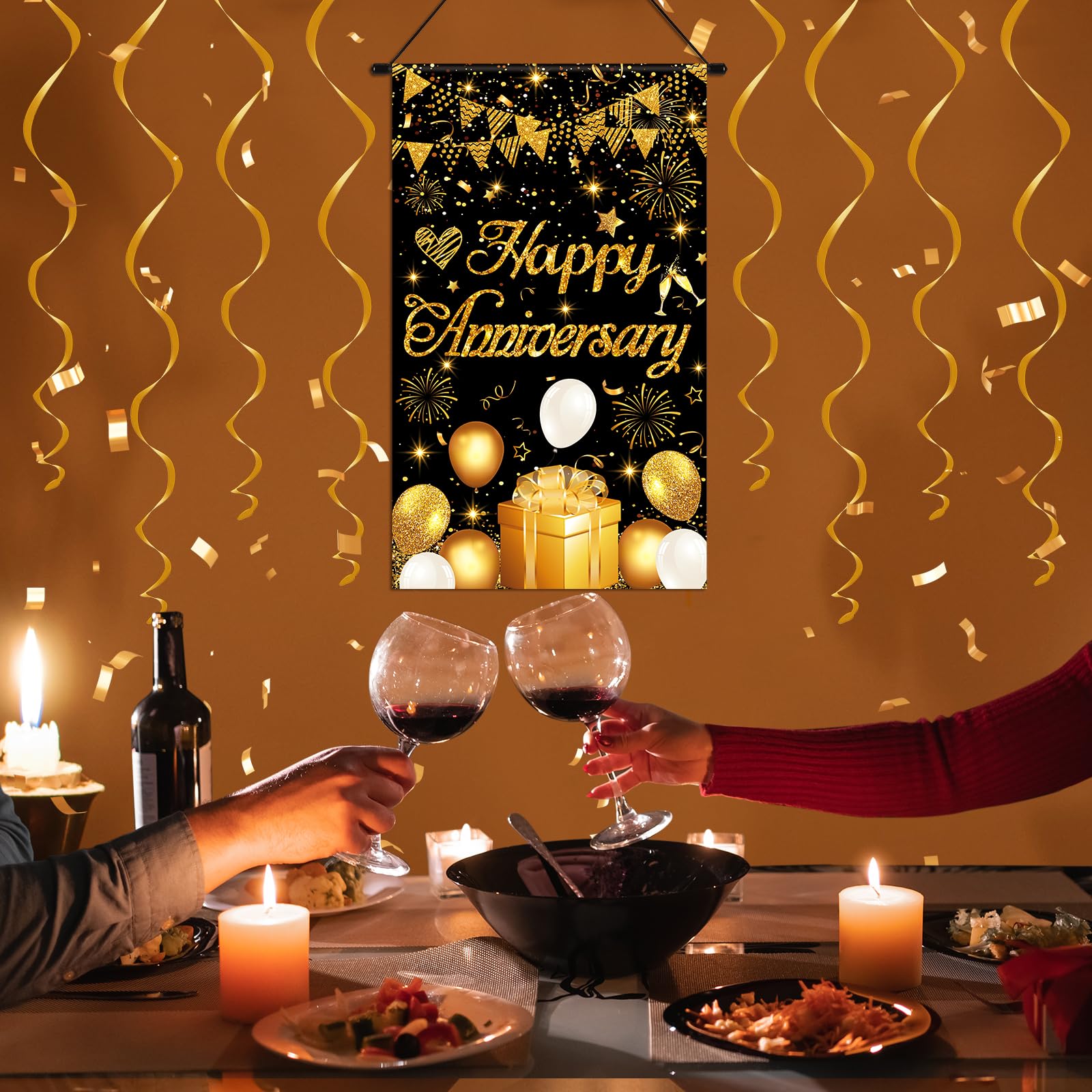 Happy Anniversary Door Banner - White Gold Wedding Anniversary Party Decor