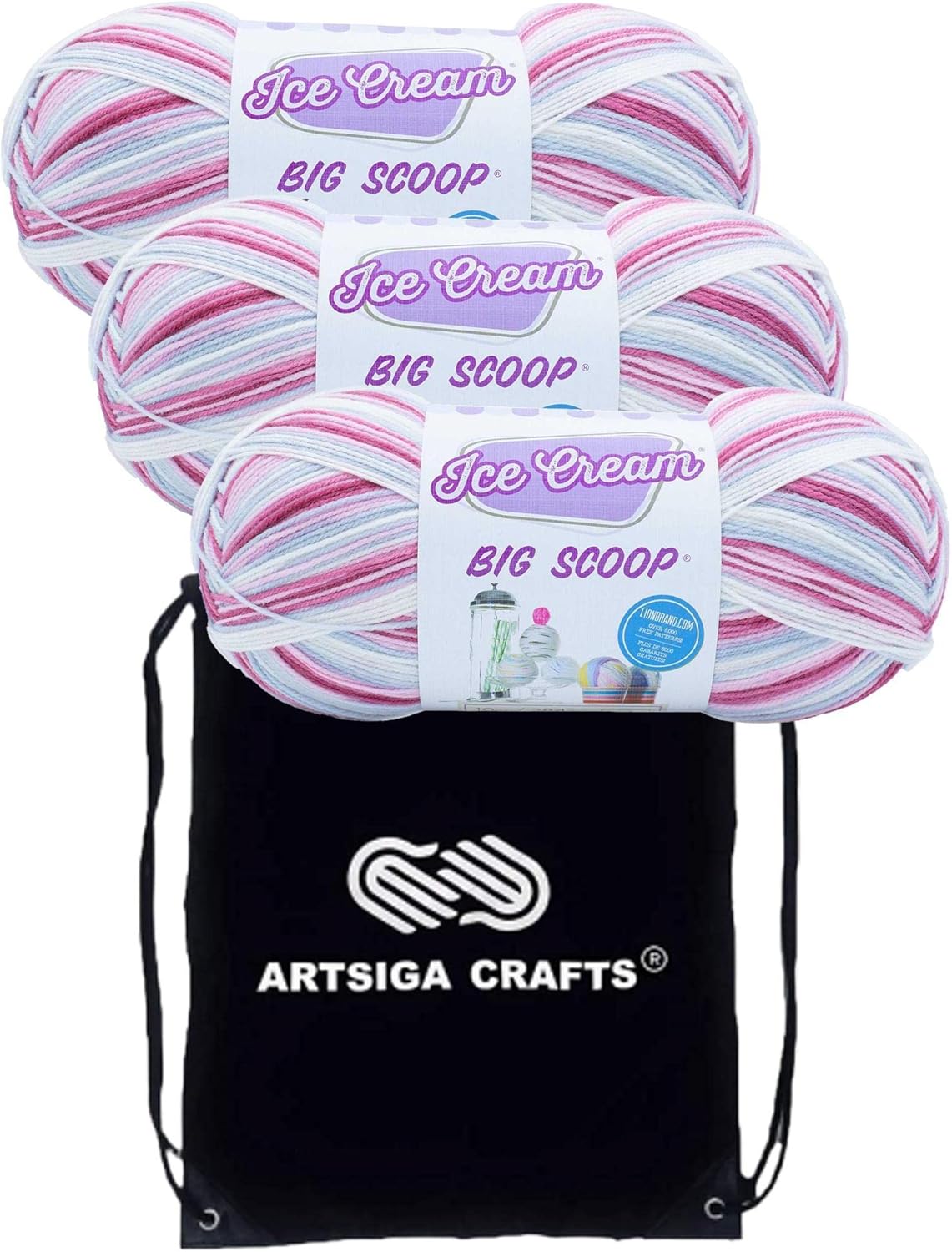 Lion Brand Ice Cream Blueberry 923-203 (3-Skeins - Same Dye Lot) Baby Sport #2 Acrylic Yarn for Crocheting and Knitting with Project Bag