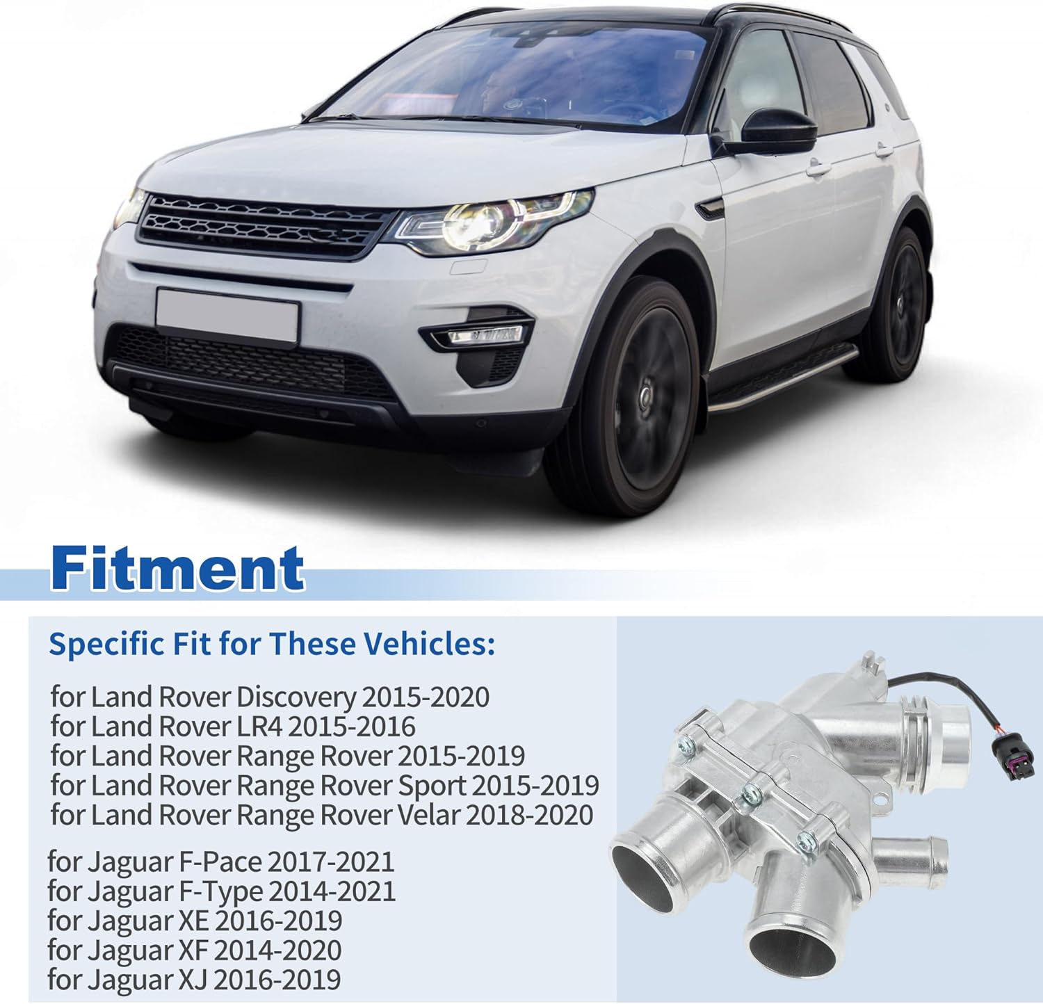 Upgraded Aluminum Alloy Engine Coolant Thermostat Housing Assembly for Land Rover LR4 Discovery Range Rover Sport Velar for Jaguar F-Type F-Pace XF XE XJ No.LR117568/LR062498