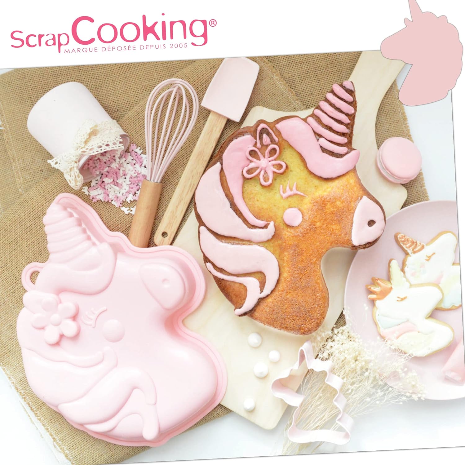 1135 Unicorn Pastry Set for Children - Gift Set 4 Utensils: Whisk, Spoon, Mould & Cutter - Wood, Silicone & Stainless Steel