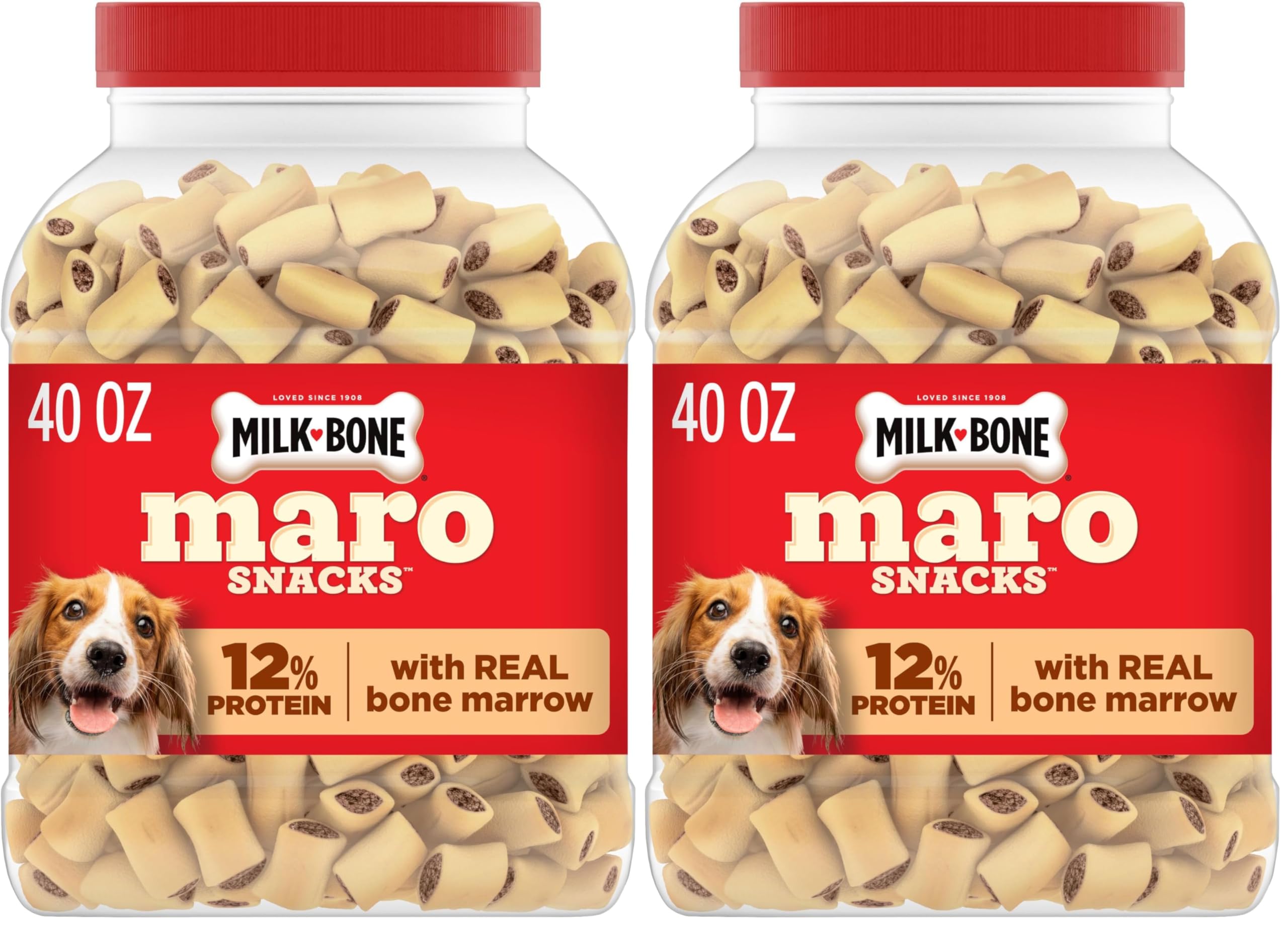 Milk-Bone MaroSnacks Peanut Butter Flavor (Artificially Flavored) Dog Treats with Real Bone Marrow, 40 Oz. Canister (Pack of 2)