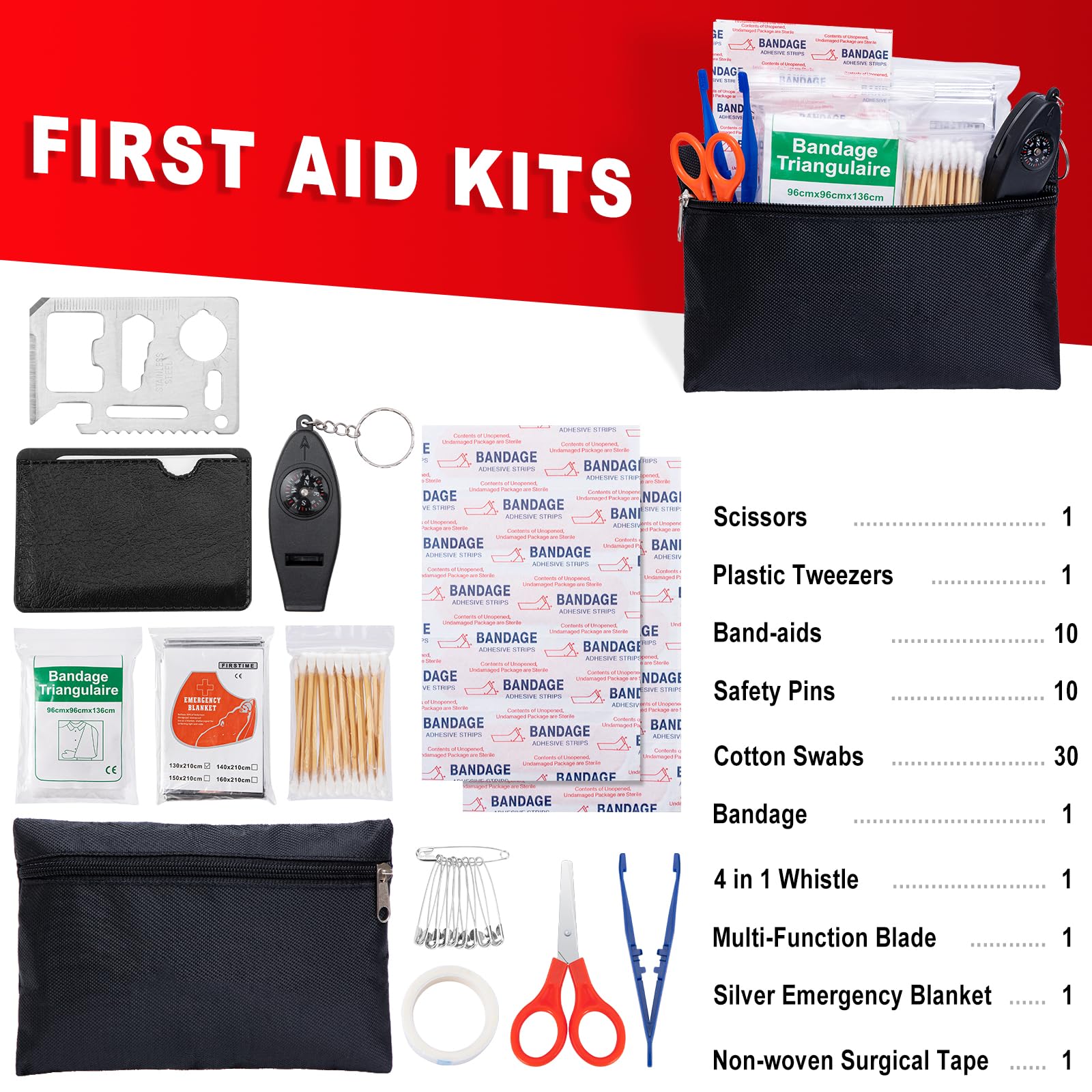 Car Roadside Emergency Kit - Car Emergency Kit with Jumper Cables, Tow Rope, Folding Shovel, Safety Hammer, Reflective Warning Triangle, Car Safety Kits for Men, Women, Teenagers