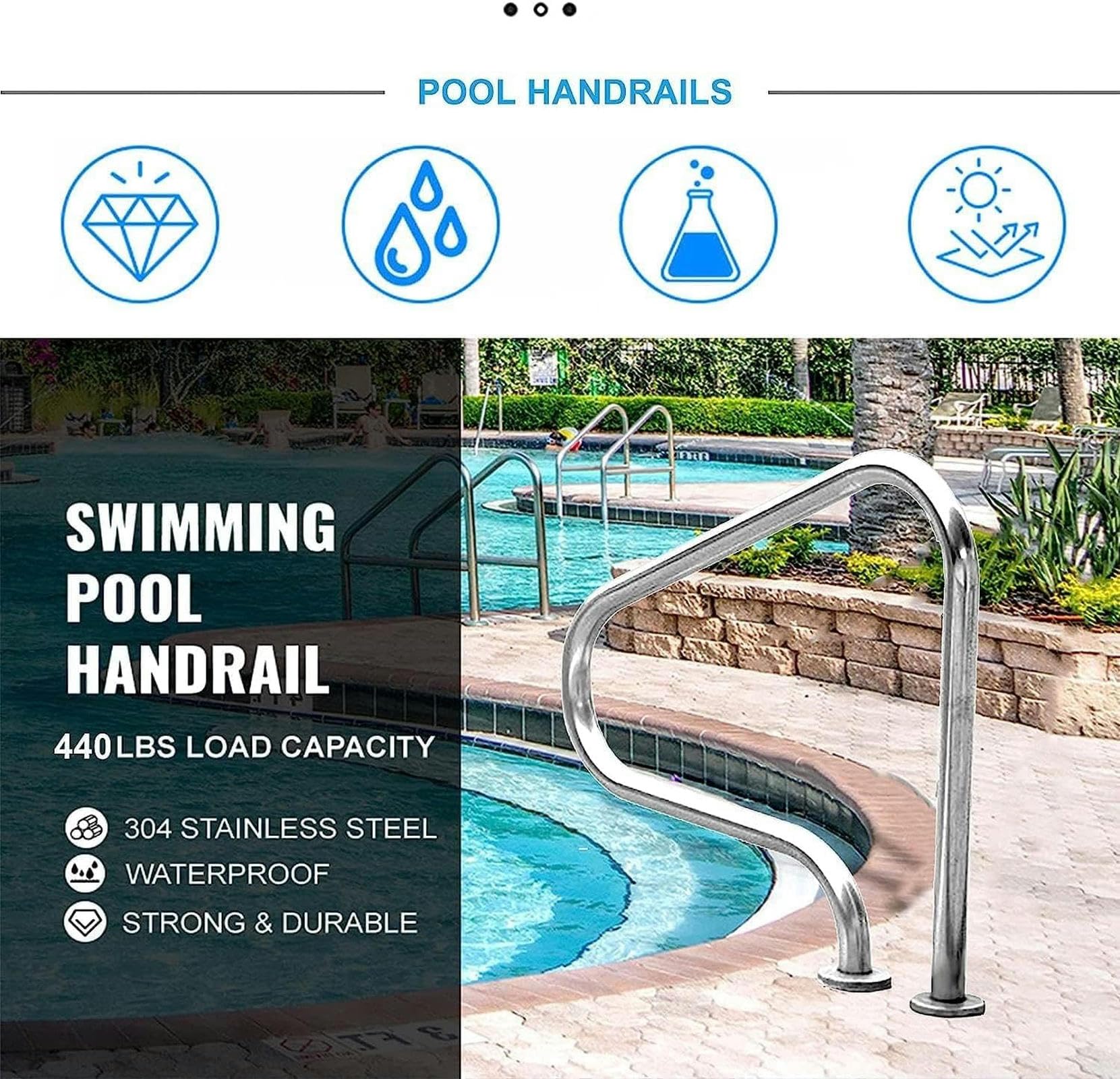 Pasamanos de seguridad para piscina, barandillas de piscina para piscina enterrada, pasamanos de piscina para interiores y exteriores