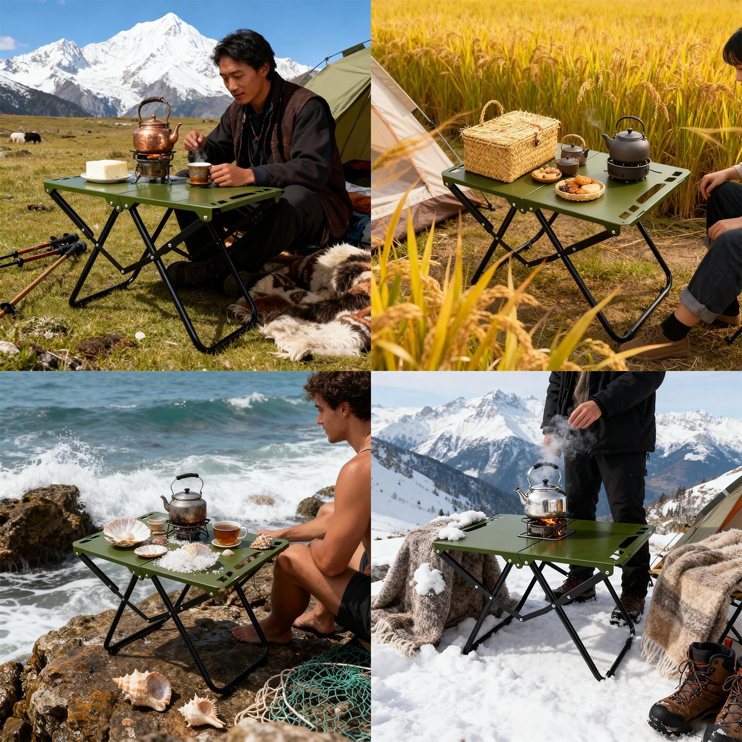 Tactical Camping Table, Collapsible Table Lightweight with Carry Bag, Durable Carbon Steel Outdoor Picnic Table for Camping, Travel expeditions, Hiking, Picnics, BBQs & Beach Trips - Green