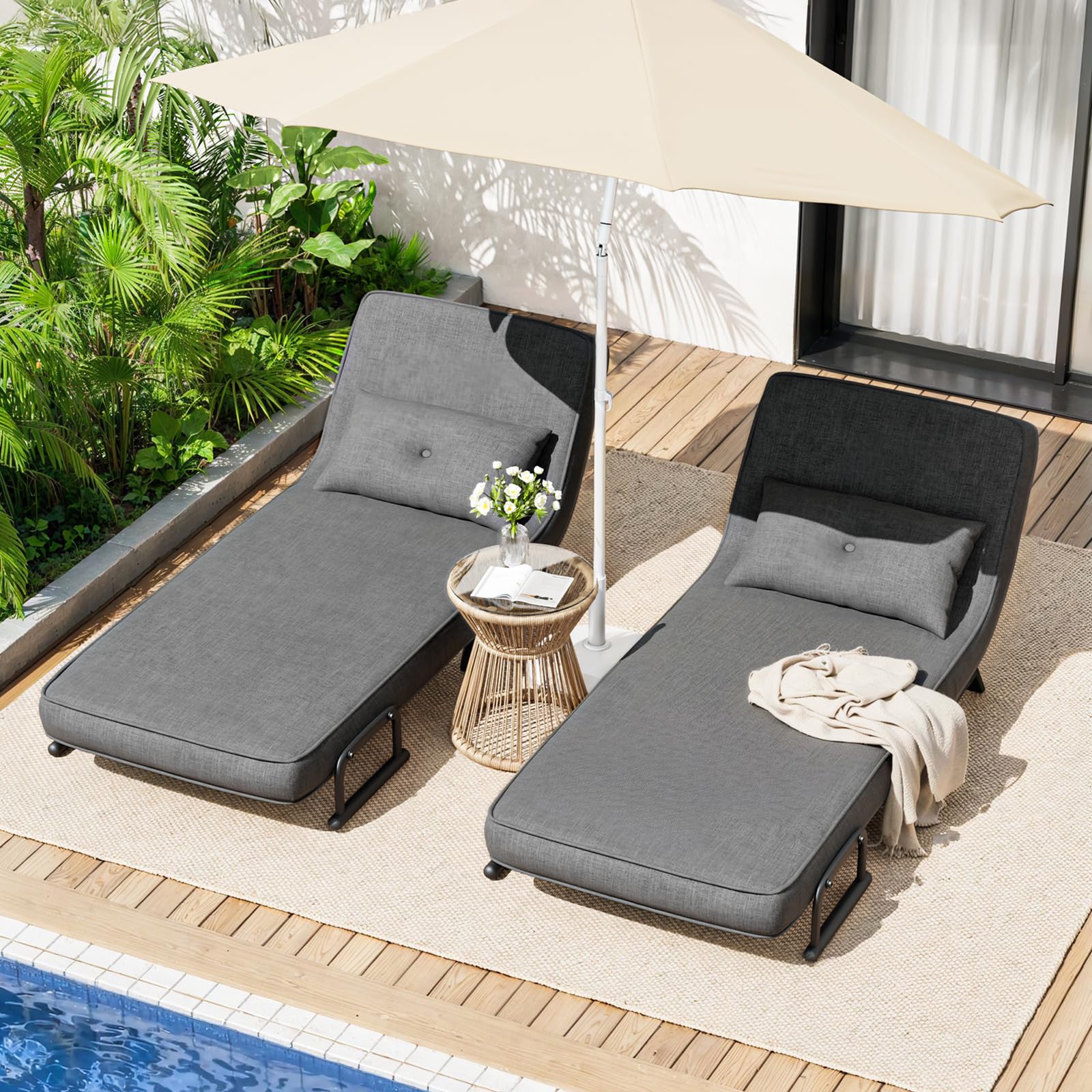 YOUDENOVA Schlafsessel 4 in 1 mit Bettfunktion, Schlafsofa mit 5-Fach Verstellbarer Rückenlehne, Sofa mit Aufhängetasche, Schlafcouch, Gästebett, Klappsofa, 190 × 69 cm, Leinen Dunkelgrau