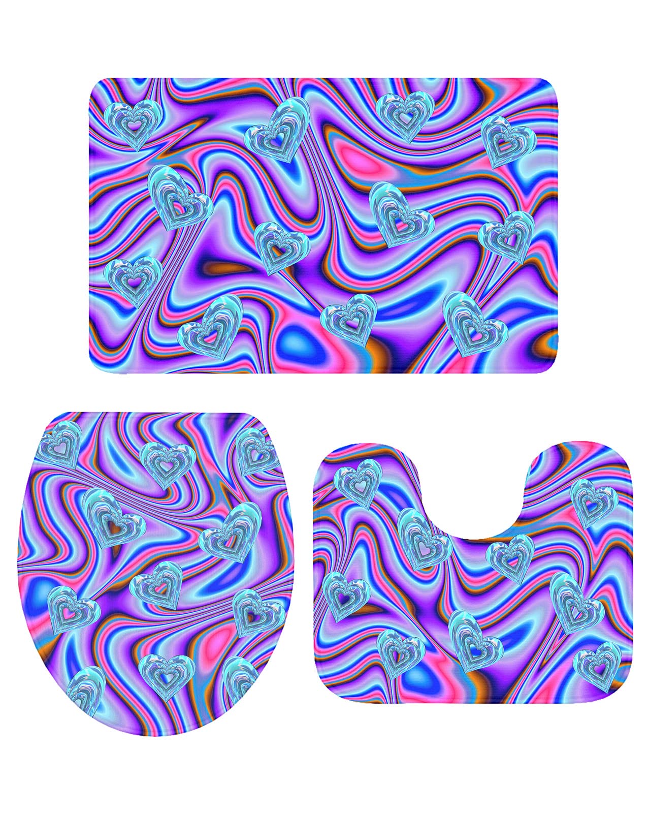 Ahdyr pezzi tappeti da bagno set San Valentino viola psichedelico astratto cuore morbido tappeto antiscivolo tappetino contorno e copertura
