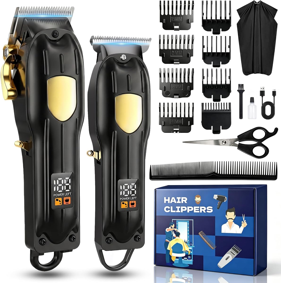 SHYEEH Hair Clippers for Men Set, Hair Trimmer & Beard Trimmer for Men Set | Cordless Clipper & Trimmer Kit Home Travel LED Display Adjustable Blades Full Combs Rechargeable Battery Pro Power