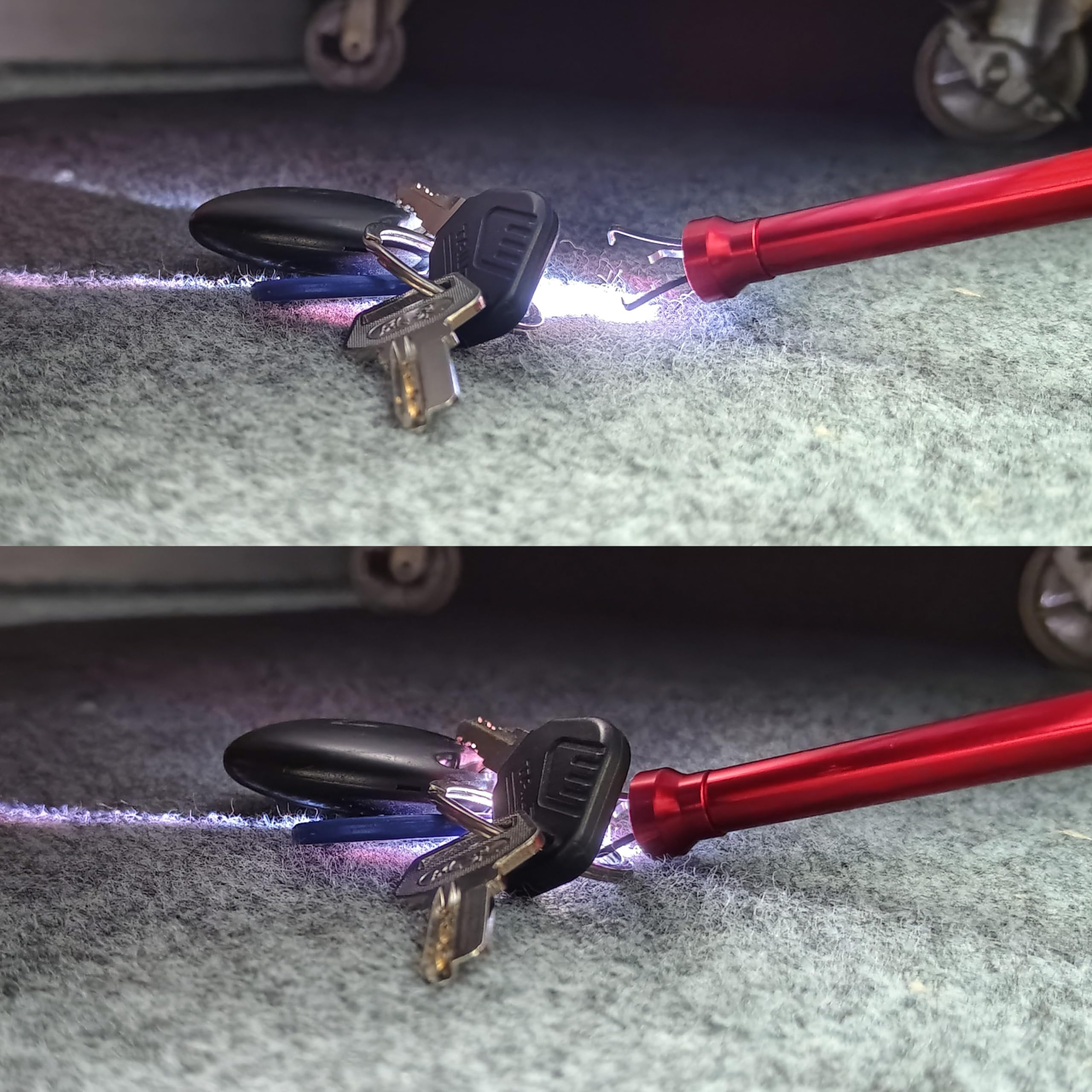 Pinza raccogli artigli flessibile, 62 cm, pieghevole, con luce LED, lungo e pratico, per raccogliere rifiuti e scarichi per lavello domestico e piccoli oggetti in metallo (rosso)