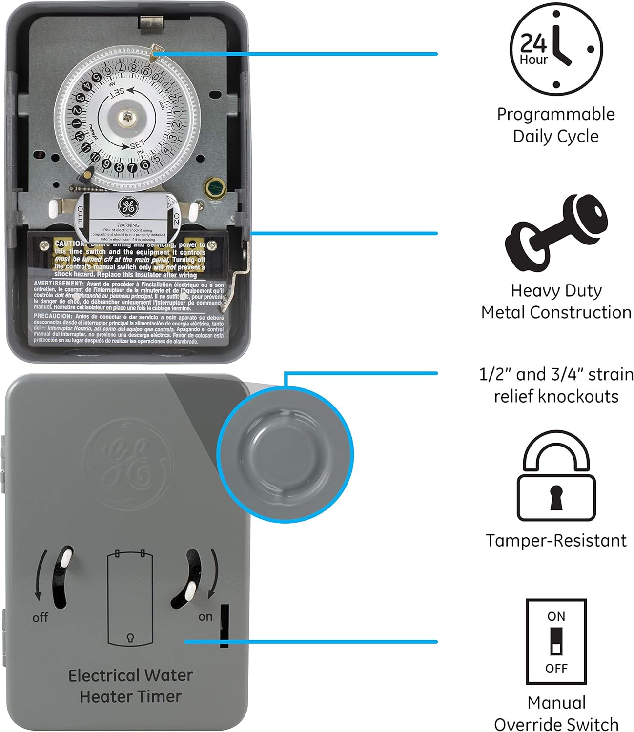Flash Sale GE 24-Hour Indoor Heavy Duty Mechanical Water Heater Timer Switch - 240 VAC - NEMA 1-Rated Metal Enclosure 40 Amp, Lockable and Tamper Resistant, Double Pole Single Throw, 15328