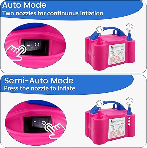 Miniatura 2 de Bomba eléctrica para globos, bomba eléctrica portátil de globo de aire de doble boquilla, bomba de soplador de aire de 110 V 600 W, inflador de