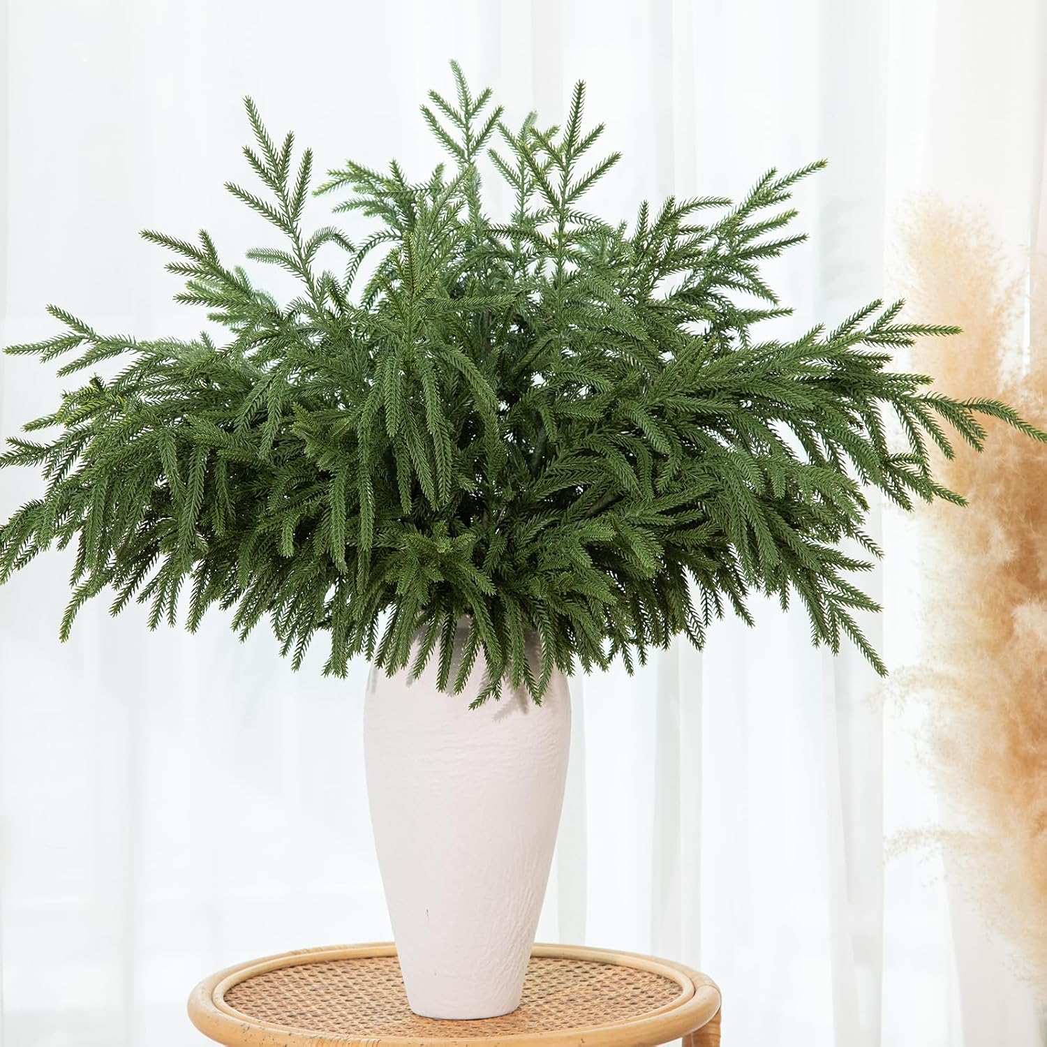 12 Pcs 30 Inch Artificial Norfolk Pine Stems Faux Christmas Greenery Pine Branches Realistic Fake Evergreen Cedar Pine Picks Winter Greens for Vase DIY Garland Wreath Holiday Home Decor