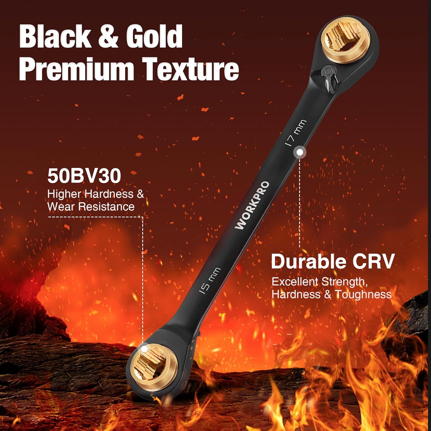 WORKPRO 3 PCS 4-in-1 Metric Reversible Ratcheting Wrench Set & WORKPRO LED Work Light, Rechargeable Magnetic Work Lights with Stand, Portable, Waterproof, 2000LM COB Flood Light