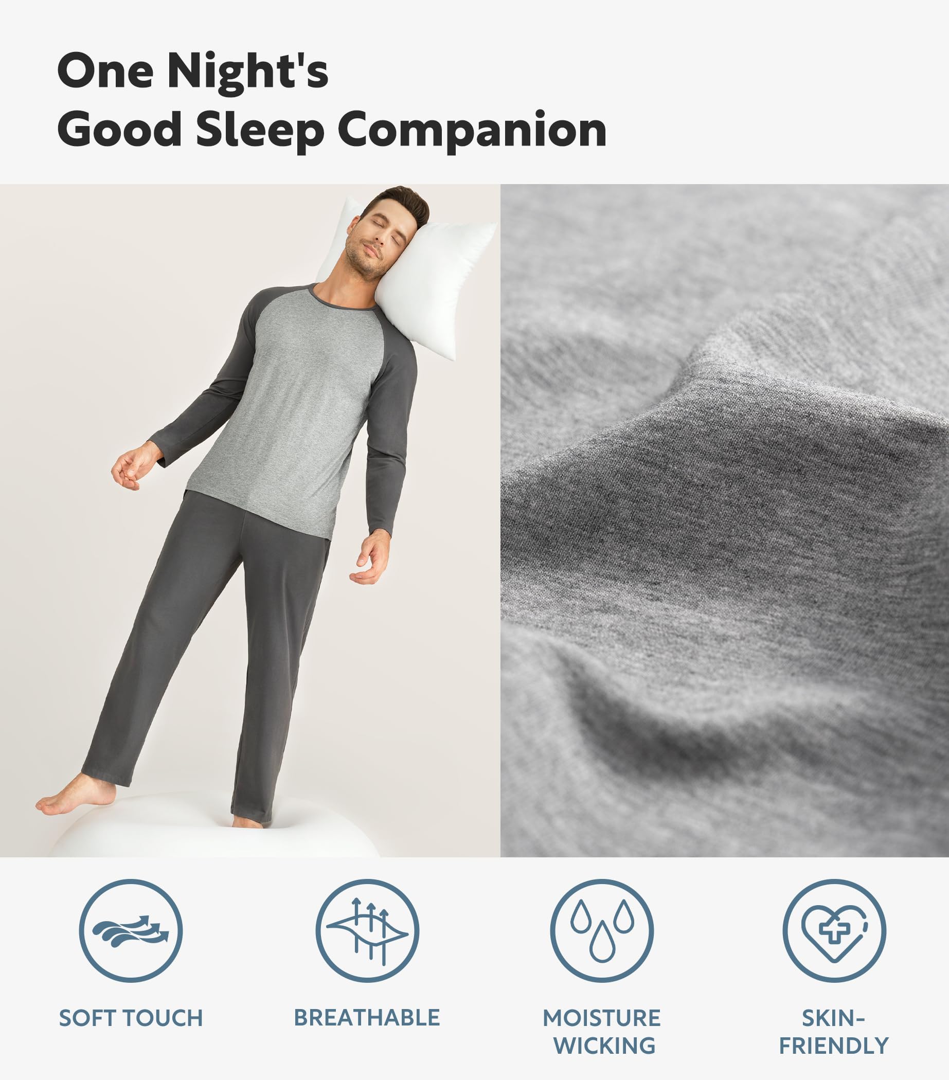 DAVID ARCHY Pijama para hombre, bata de dormir larga de algodón para hombre con bolsillos, suave y transpirable con cuello redondo, gris oscuro, M