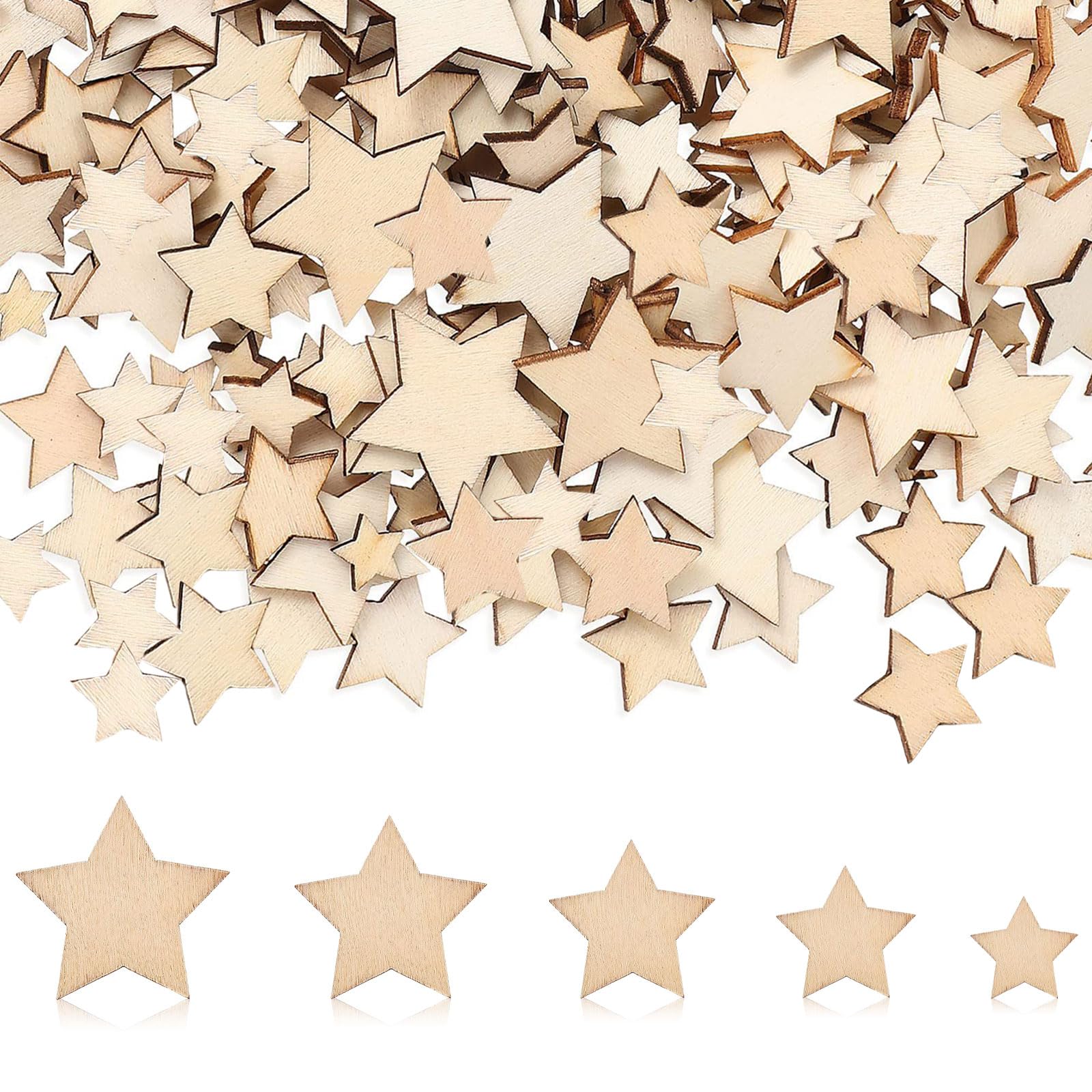 Produktbild von CUWELT 700 Stück Mini Holzsterne, Gemischt Kleine Holz Sterne 10/12/15/20mm, Stern Holzscheiben Zum Basteln Und Dekorieren, Verschönerung Holzstern Für Weihnachtsbaum Anhänger Hochzeit DIY Baumschmuck
