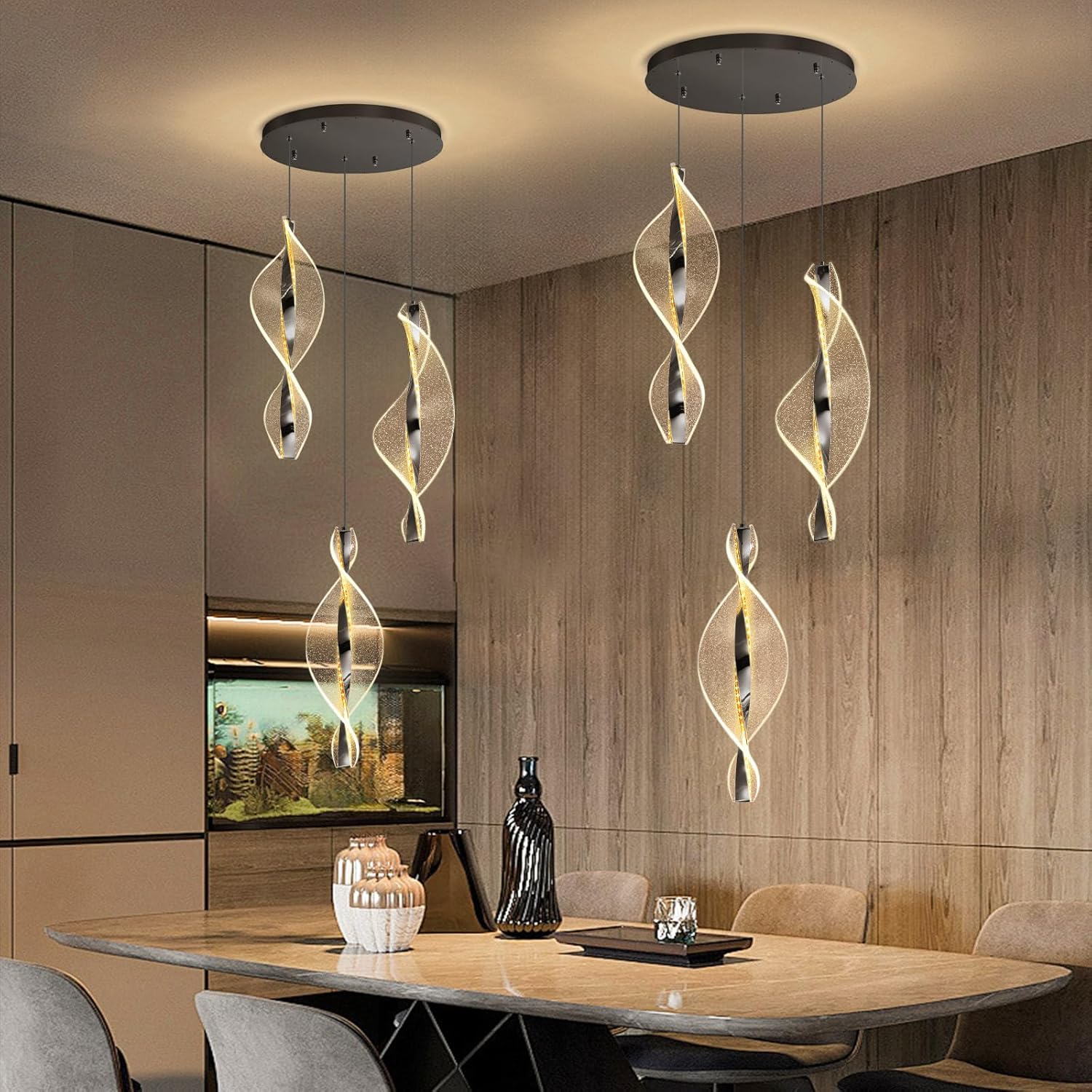 3 Lights Modern Pendant Lighting LED Dimmable Chandelier for Kitchen Island Dining Room Living Room Acrylic Black