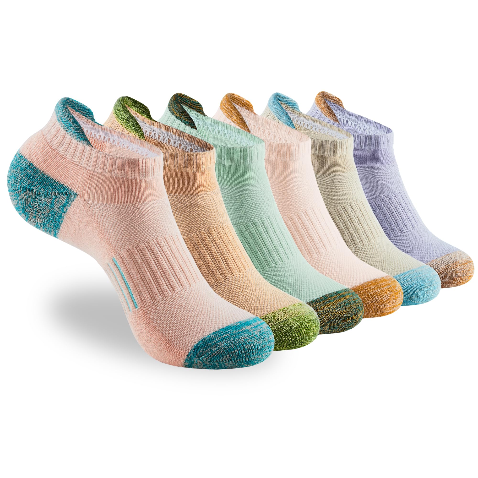 ATBITER Ankle Socks Women's With Cushioned Athletic Running No Show Low Cut Tab Socks 6-Pairs, 6pairs-cute Sorbet Colors, 4-7 EU