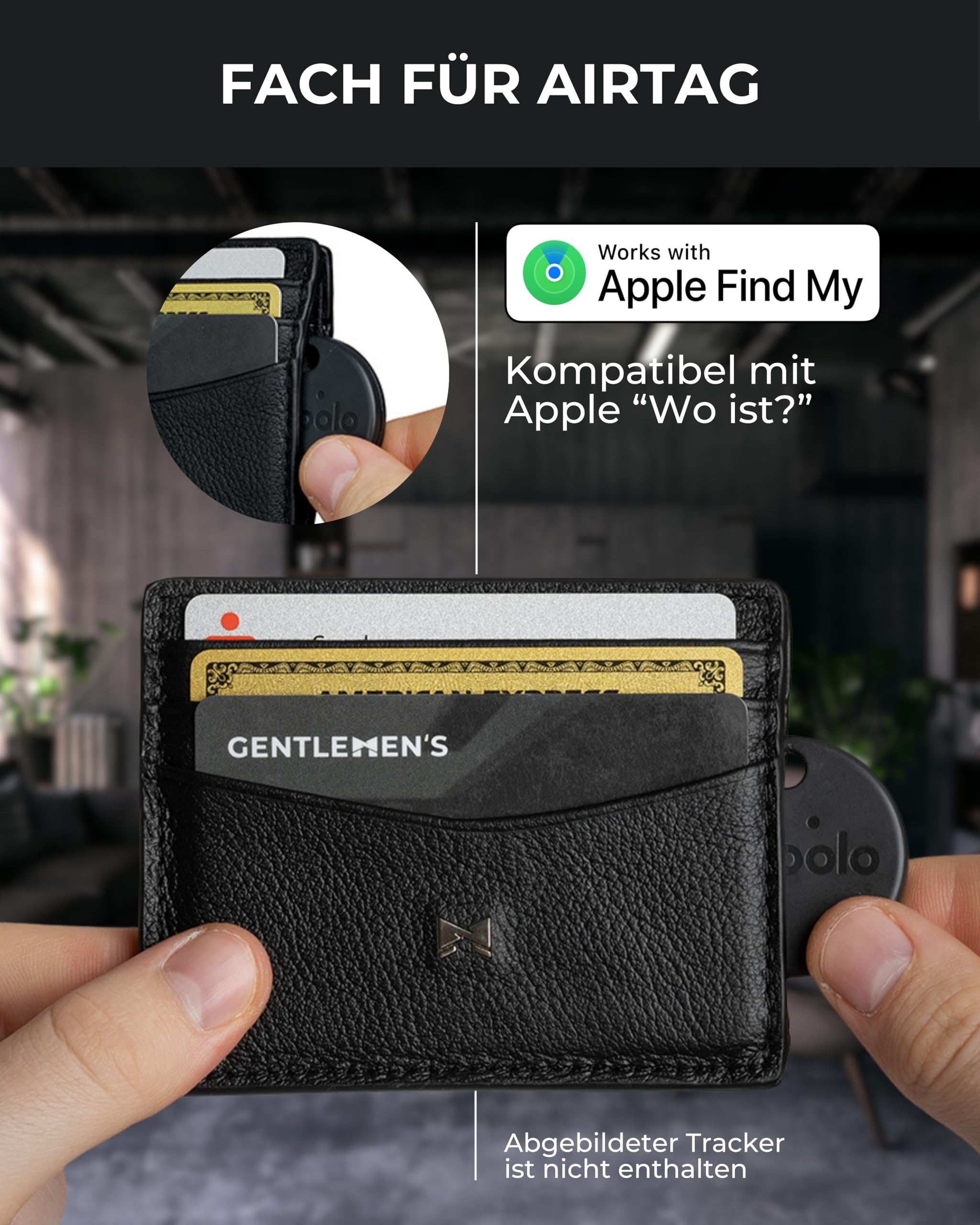 Gentlemen’s Kartenetui – Premium Rindsleder & RFID-Schutz – Platz für Karten, Scheine, Münzen & Tracker im Wallet – Patentiertes Slim Design – Slim Wallet mit Münzfach