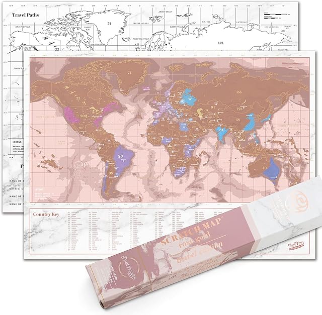 Luckies of London | Scratch Map Rose Gold Travel Edition | World Map Scratch Art | Scratch Off Map | World Map Wall Art | The Original Scratch Map Creators |