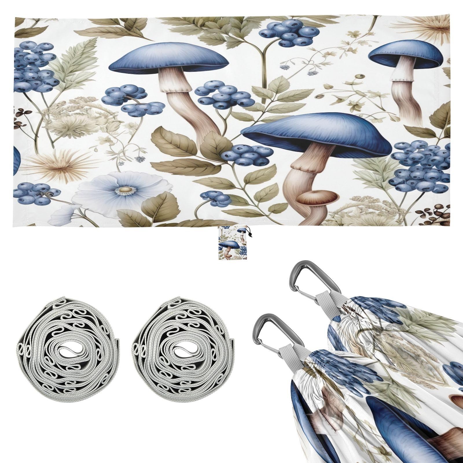 Kigai Mushroom Blueberry Camping Hammock Durable & Portable Travel Hammock Holds 330lbs with Tree Strapsm, Pocket, Camping Accessories