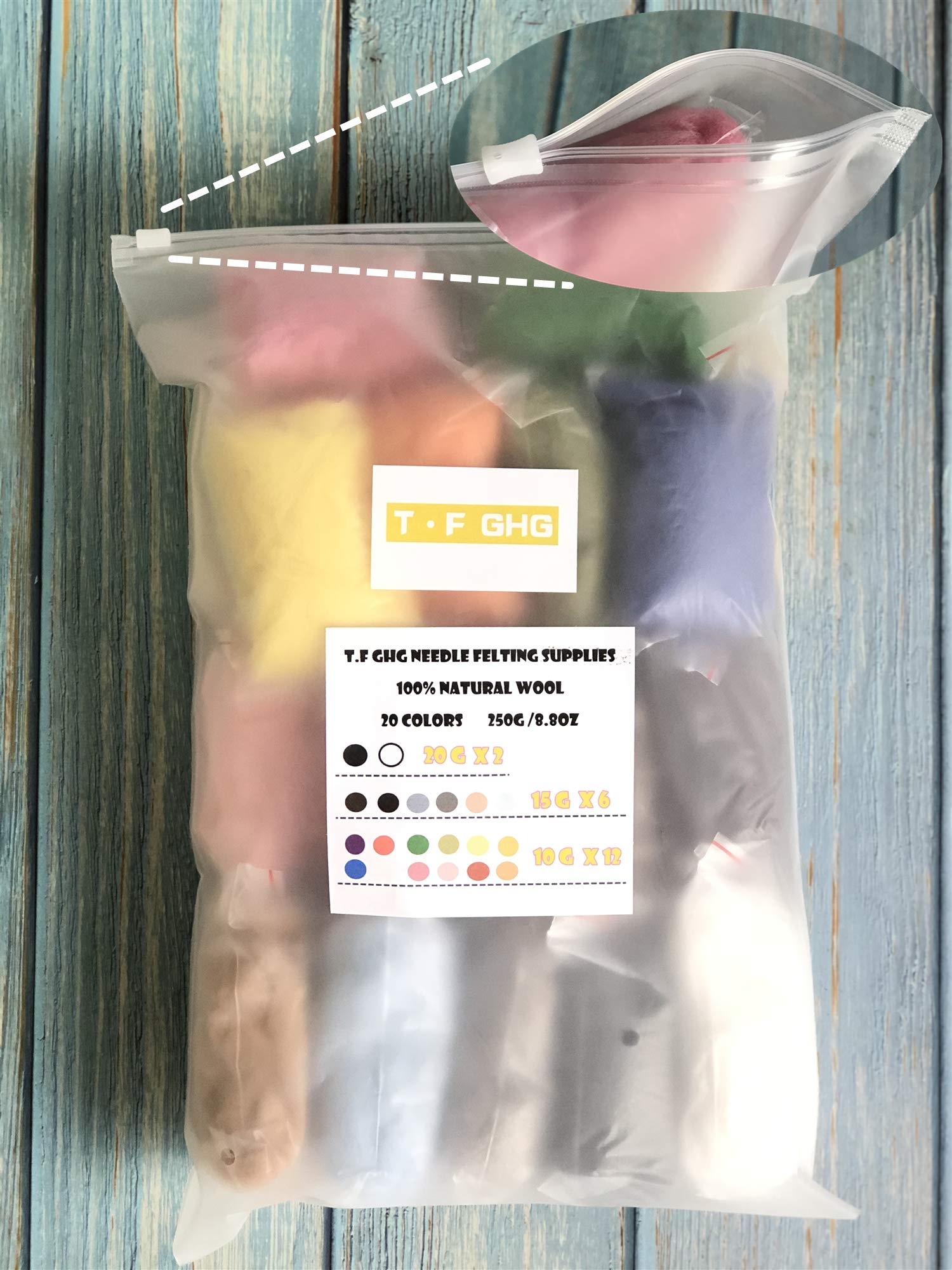 Wollgarn zum Nadelfilzen, 20 Farben, insgesamt 250 g, 100 % natürliche neuseeländische Wolle, Faserwolle zum Filzen von Garn, Bastelbedarf, Nadelarbeiten für Anfänger, Videoanleitungen