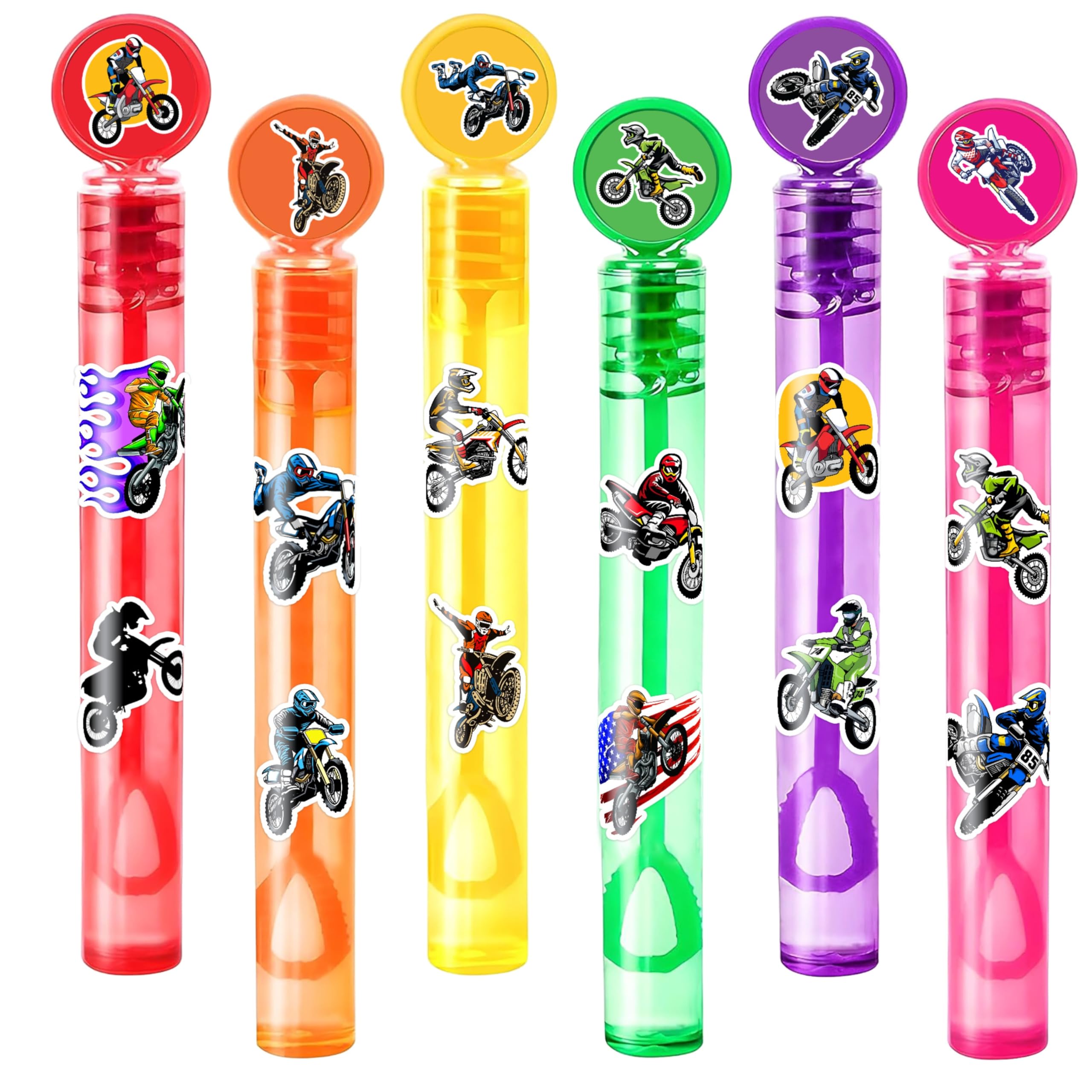 24PCS Dirt Bike DIY Bubble Wands with 96PCS Stickers - Party Favor for Goodie Bags, Pinata Stuffers, Mini Bubble Bulk Farm Birthday Supplies, Toys Gifts, Class Prizes for Toddlers, Boys & Girls