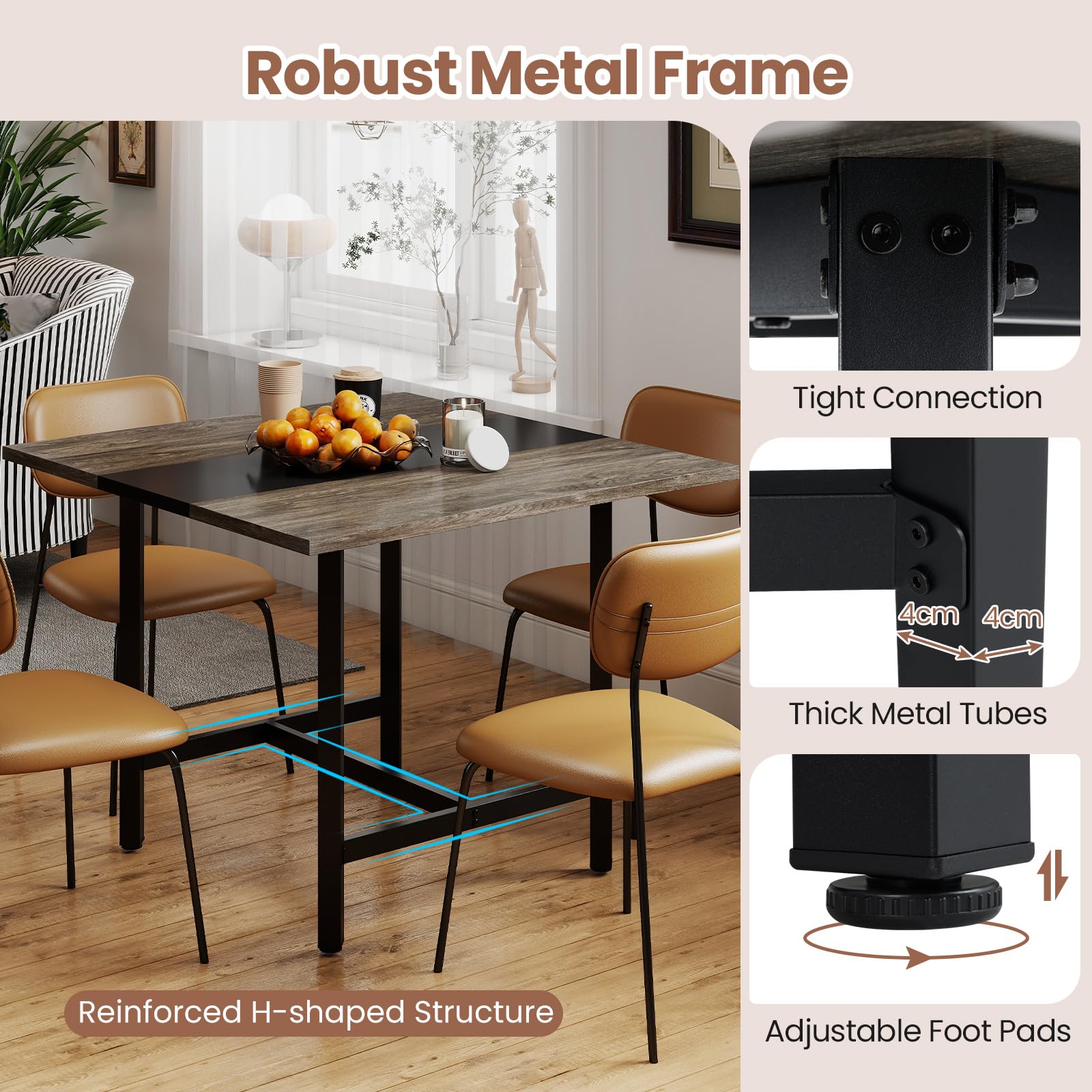 GIANTEX Petite Table de Conférence Carrée 100 cm pour 4 Personnes, avec Cadre Métallique Robuste, 100 x 100 x 75 cm, Design Compact, Table de Reunion pour Salle de Conférence, Bureau, Gris
