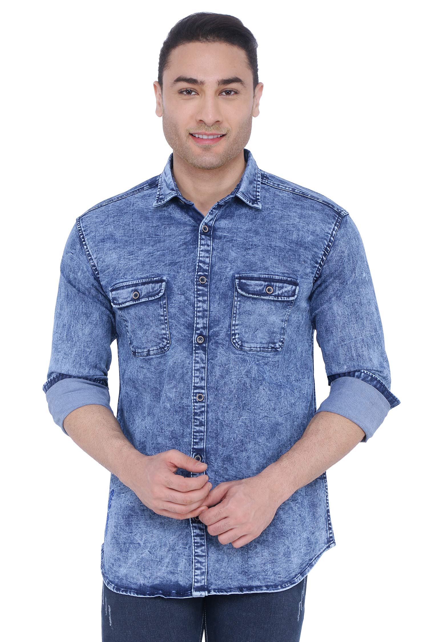 Kuons AvenueMen's Denim Casual Shirt| Regular Fit | Double Front Pockets - Stylish Design for a Comfortable and Trendy Everyday Look