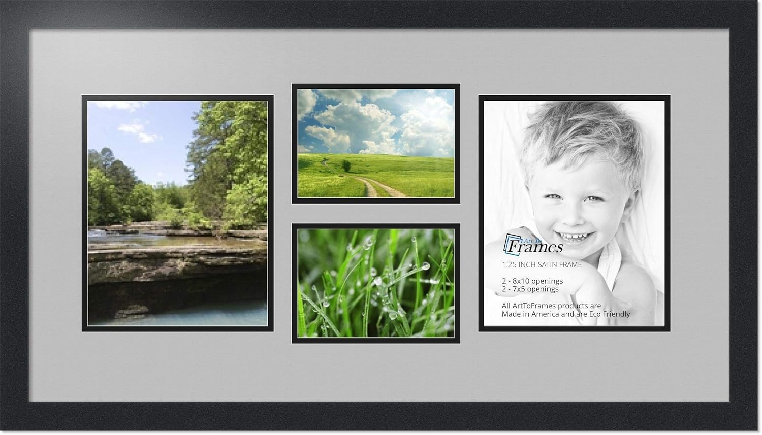 ArtToFrames Collage Photo Frame Double Mat with 2-5x7, 8x10 Openings with Satin Black Frame and TV Grey mat.