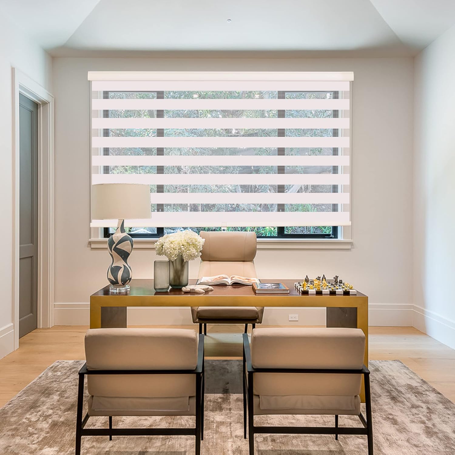 ZOKSUN Cordless Zebra Blinds for Windows, 73" W x 72" H Living Room Zebra Roller Shades Blinds for Windows, Sheer or Privacy Light Control, Day and Night Window Shades for Home, Office, White