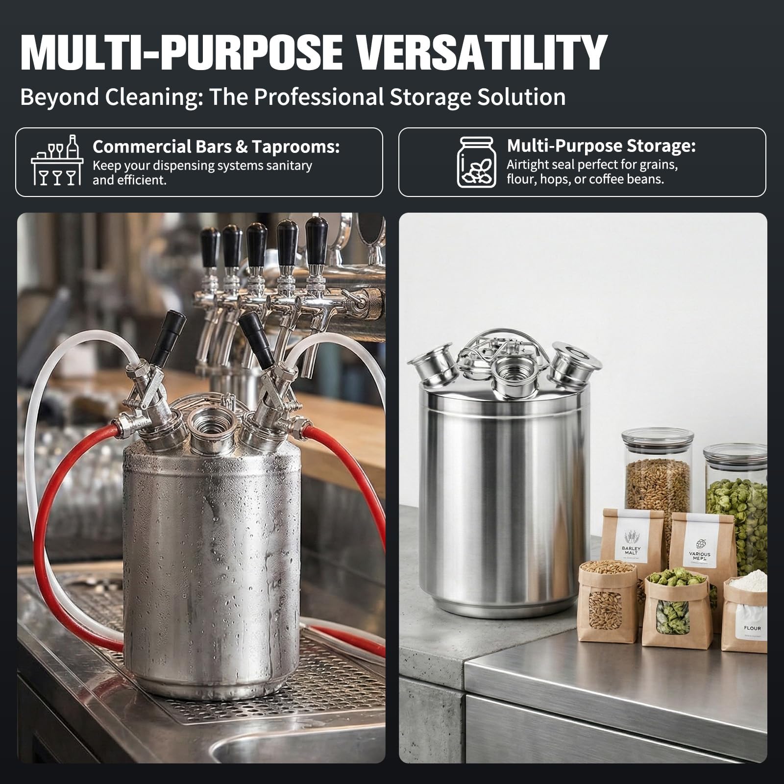 10L Bierreinigungsfass Edelstahl, Professionelles Reinigungsfass für Bierzapfanlagen mit Deckel und 3 Keg-Spießen (A, G, S), Reinigungsbehälter aus rostfreiem Stahl für Brauereien und Gastronomie