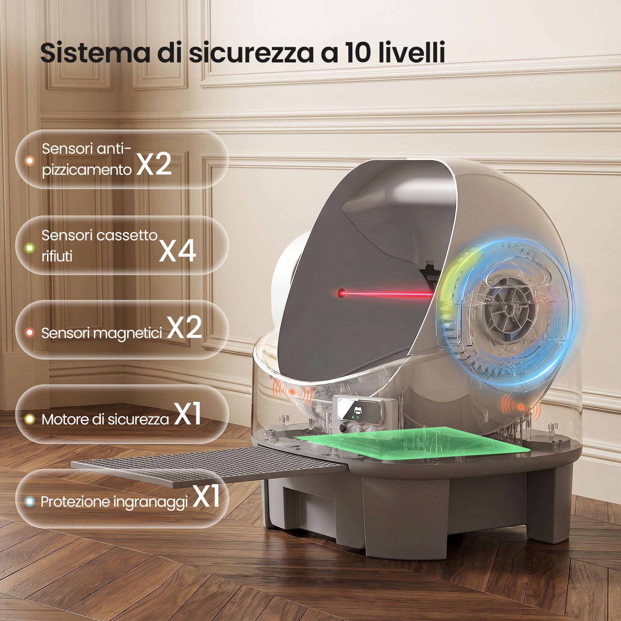 JUMMICO Lettiera per Gatti Autopulente Automatica, Controllo Tramite APP, 6 Sensori di Sicurezza, Cassetto Rifiuti da 12L (Fino a 15 Giorni Senza Pulizia), Design Aperto XXL ad Alta Capacità
