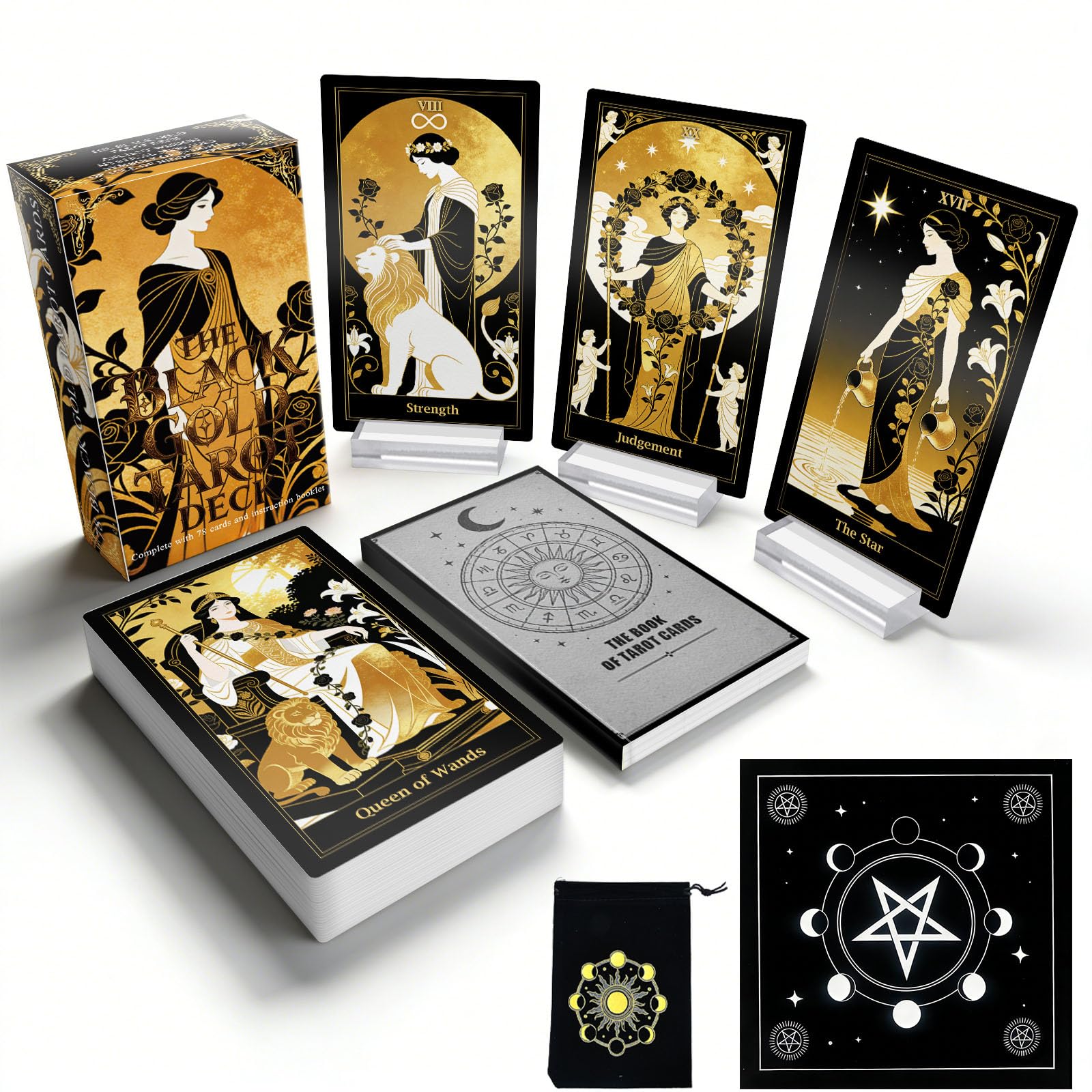 Powerful Black Gold Floral Tarot Cards 78 Classic Botanical Tarot Deck