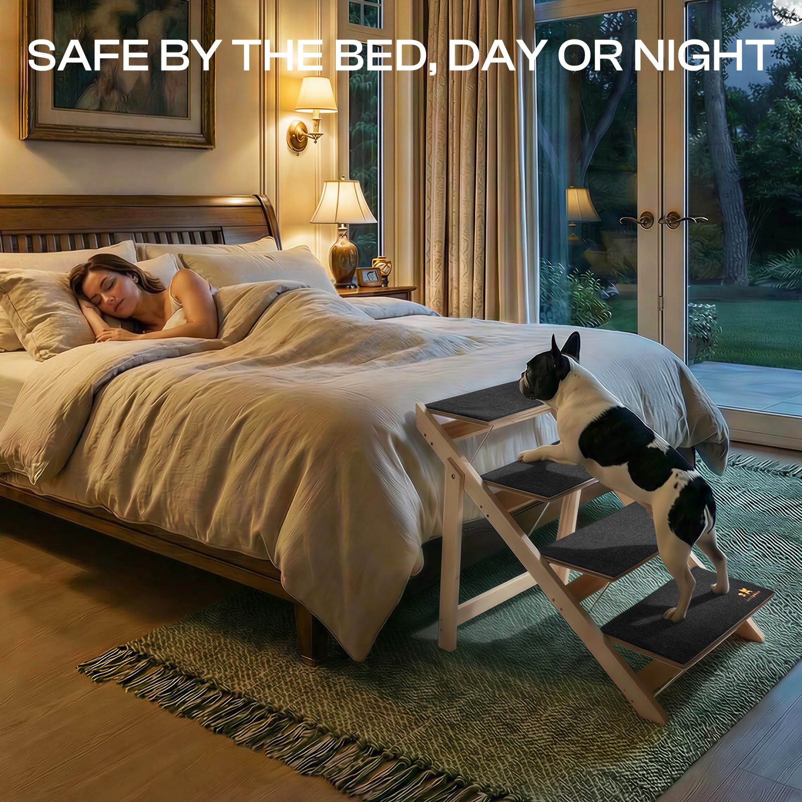 Condition photo showing New/Like New for luciphia wooden 2-in-1 dog stairs, 3-step foldable anti-slip pet steps