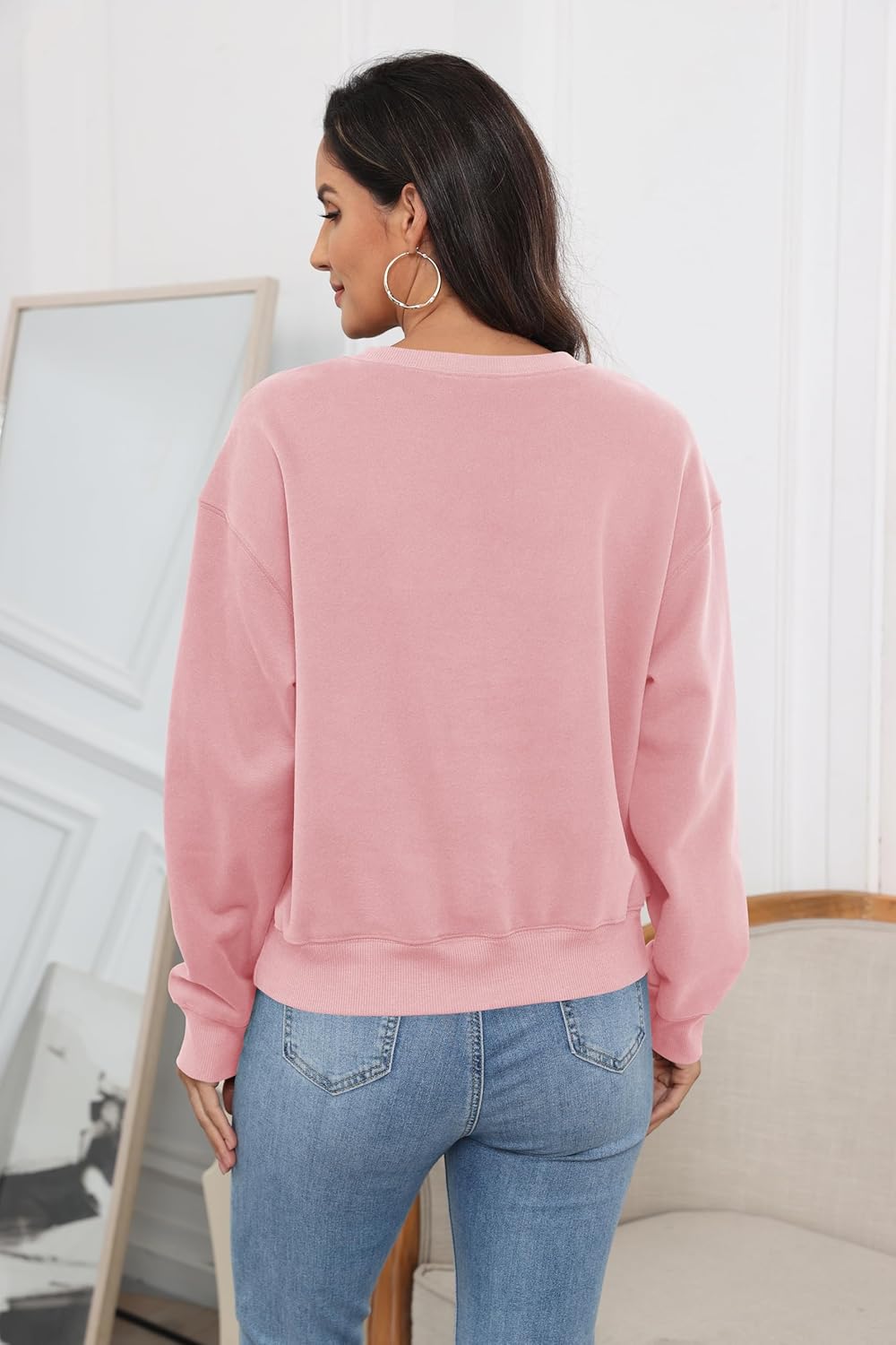 PRIMODA Women's Crewneck Loose Cropped Sweatshirt Long Sleeve Boxy Pullover Crop Tops - Image 4