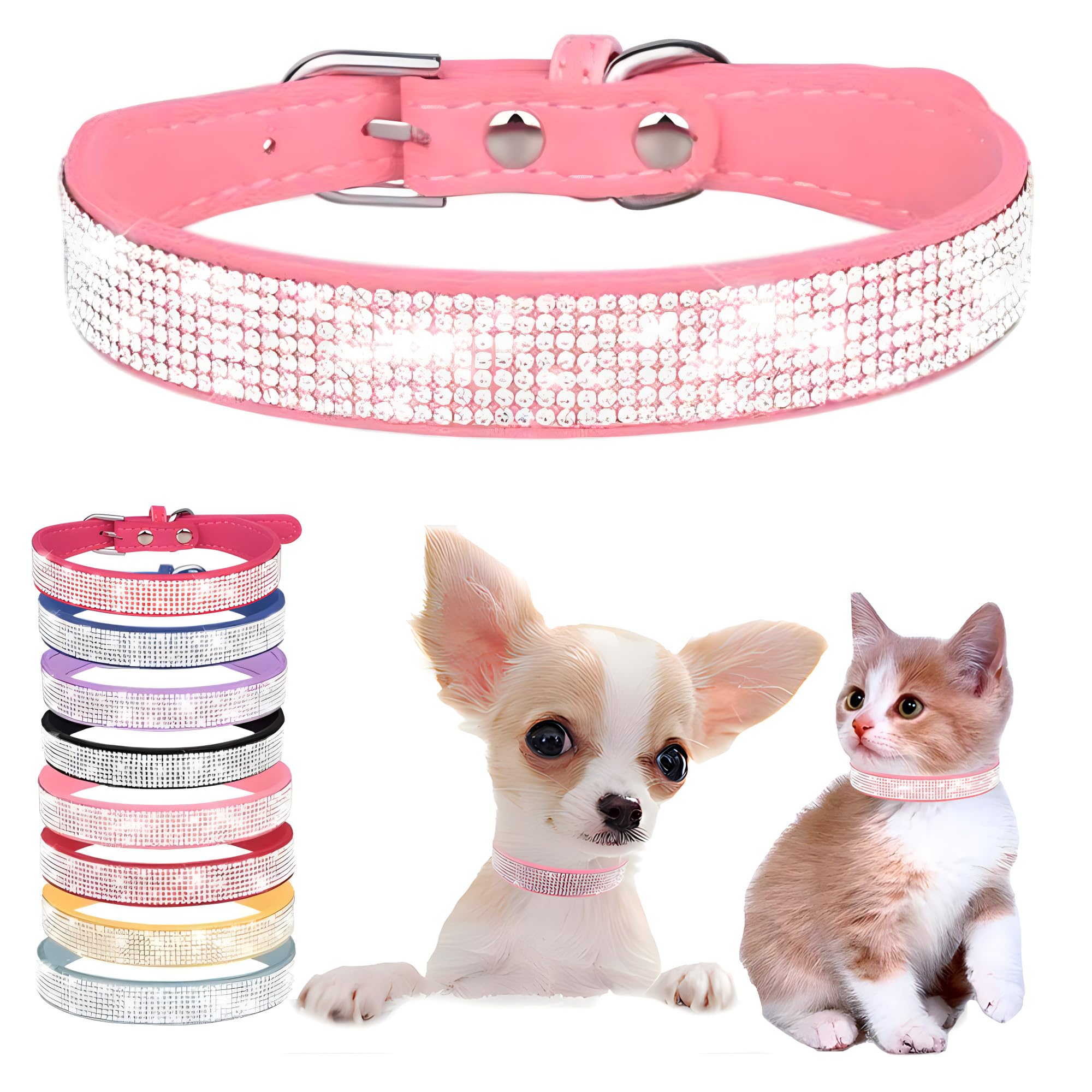 Collier pour chien Weimostar rose XXS ajustable anti-irritation pour chat à strass