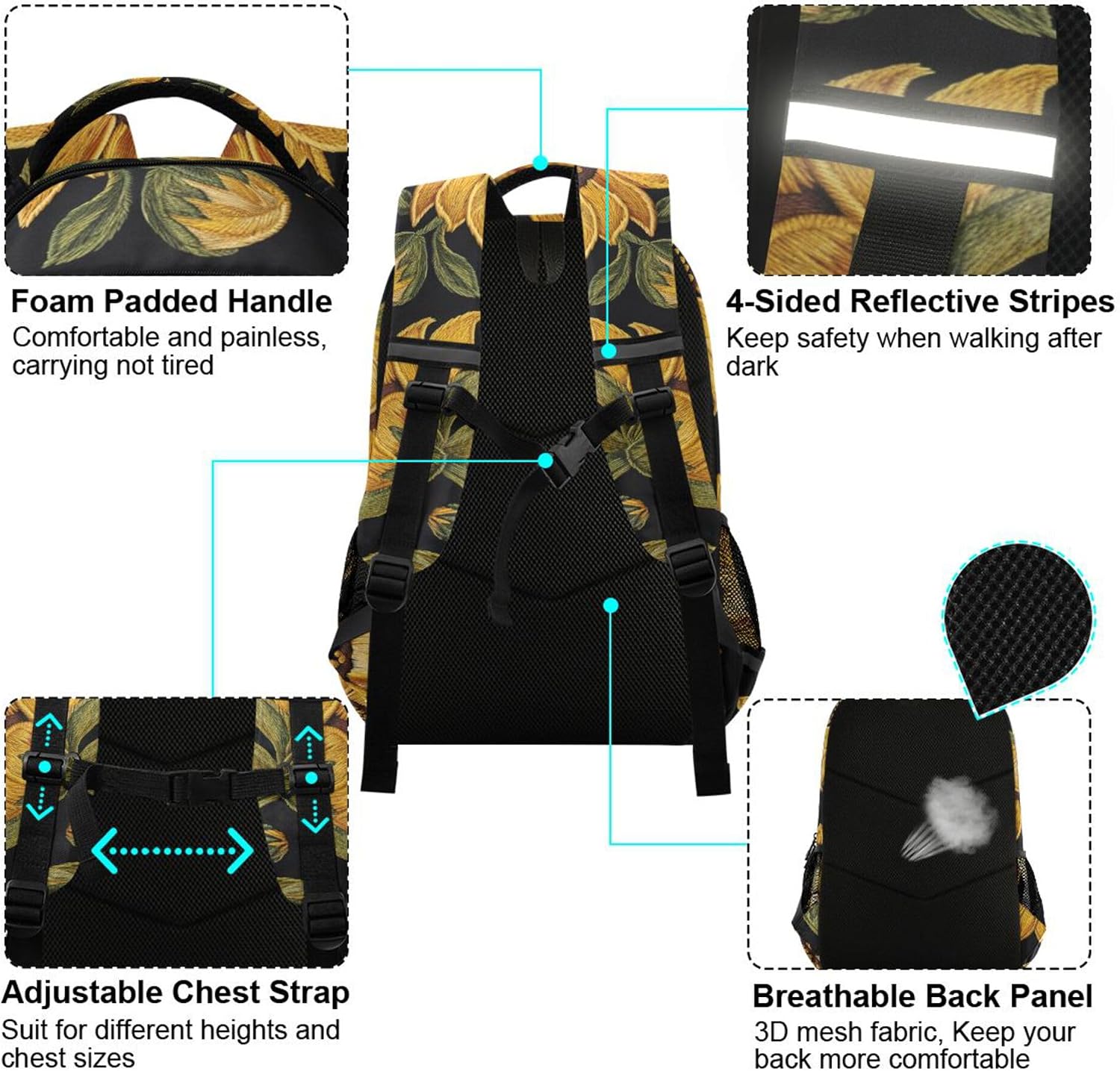 ALAZA Vintage Sunflower Floral Backpack Purse for Women Men Personalized Laptop Notebook Tablet Bag Stylish Casual Daypack, 13 14 15.6 inch image 4