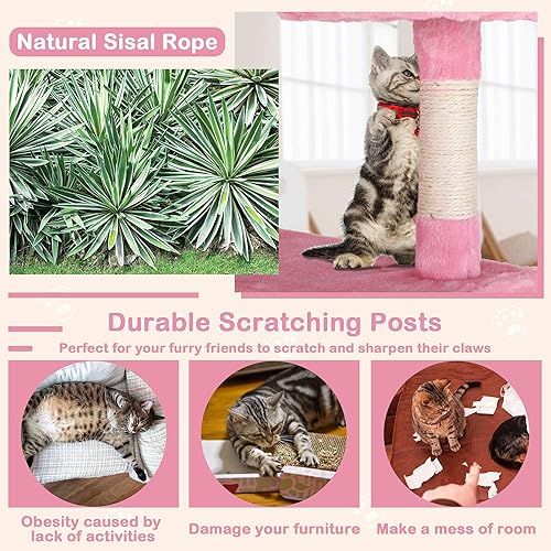 Miniatura 26 de Torre de árbol para gatos de interior, torre para gatos de varios niveles de 54 pulgadas para gatos grandes, casa alta de árbol para gatos con poste