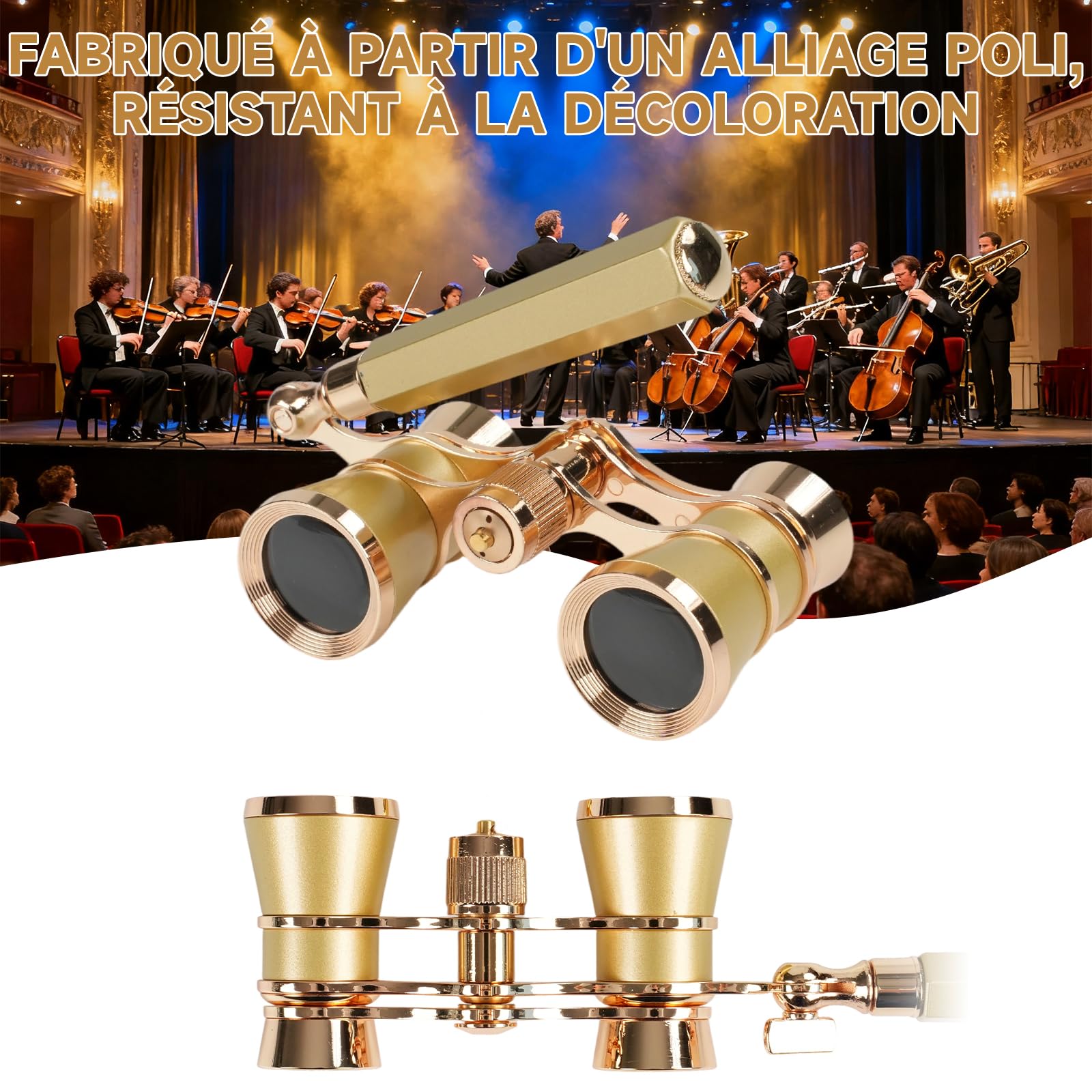 Jumelles de Théâtre 3x25 Vintage Compactes pour Spectacles | Jumelles de Théâtre avec Manche, Cadeau Élégant pour Femme/Homme/Enfant - Spectacle, Opéra, Concert (Or)